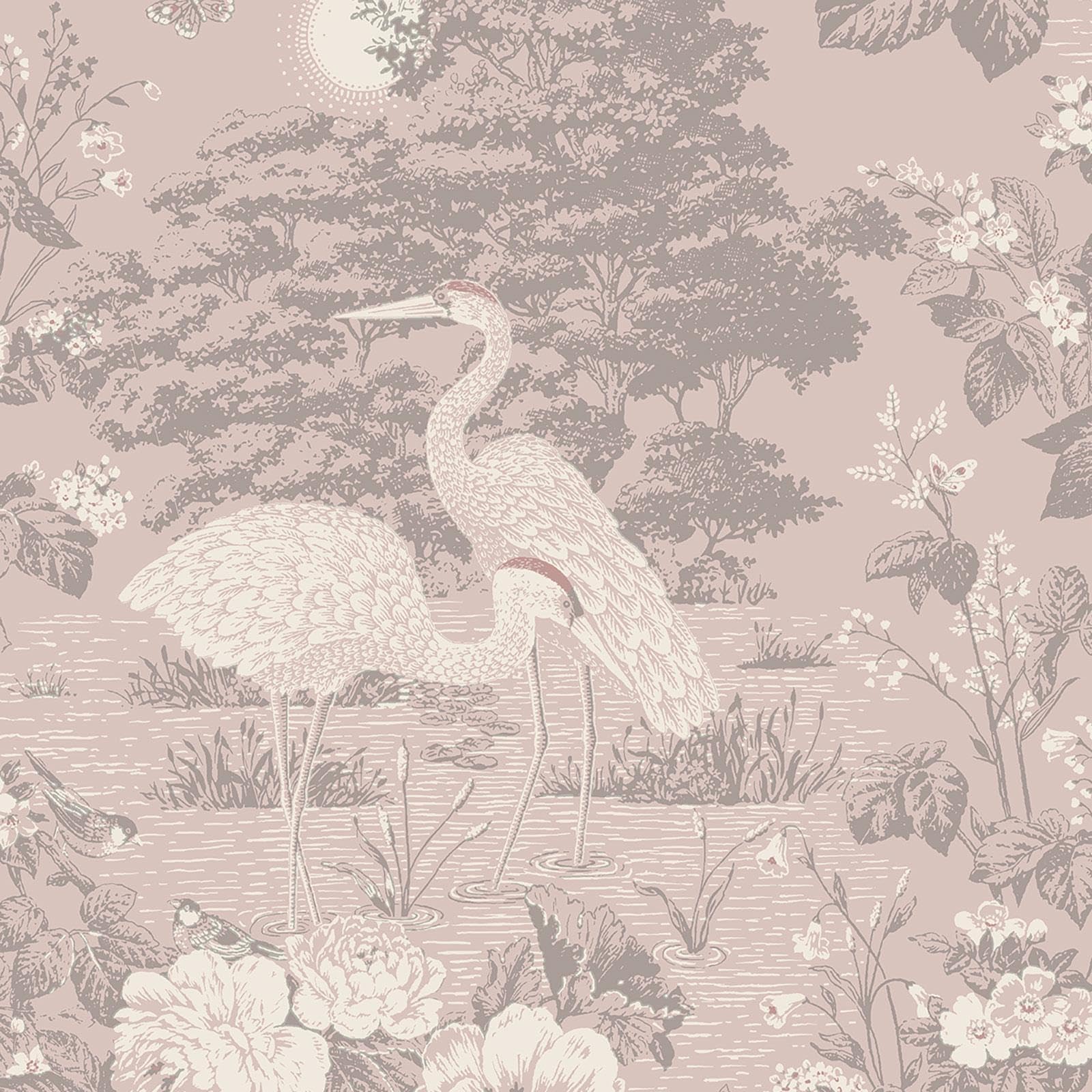 Belgravia Decor Izumi Crane Pink Modern Feature Wall Paste The Paper Wallpaper