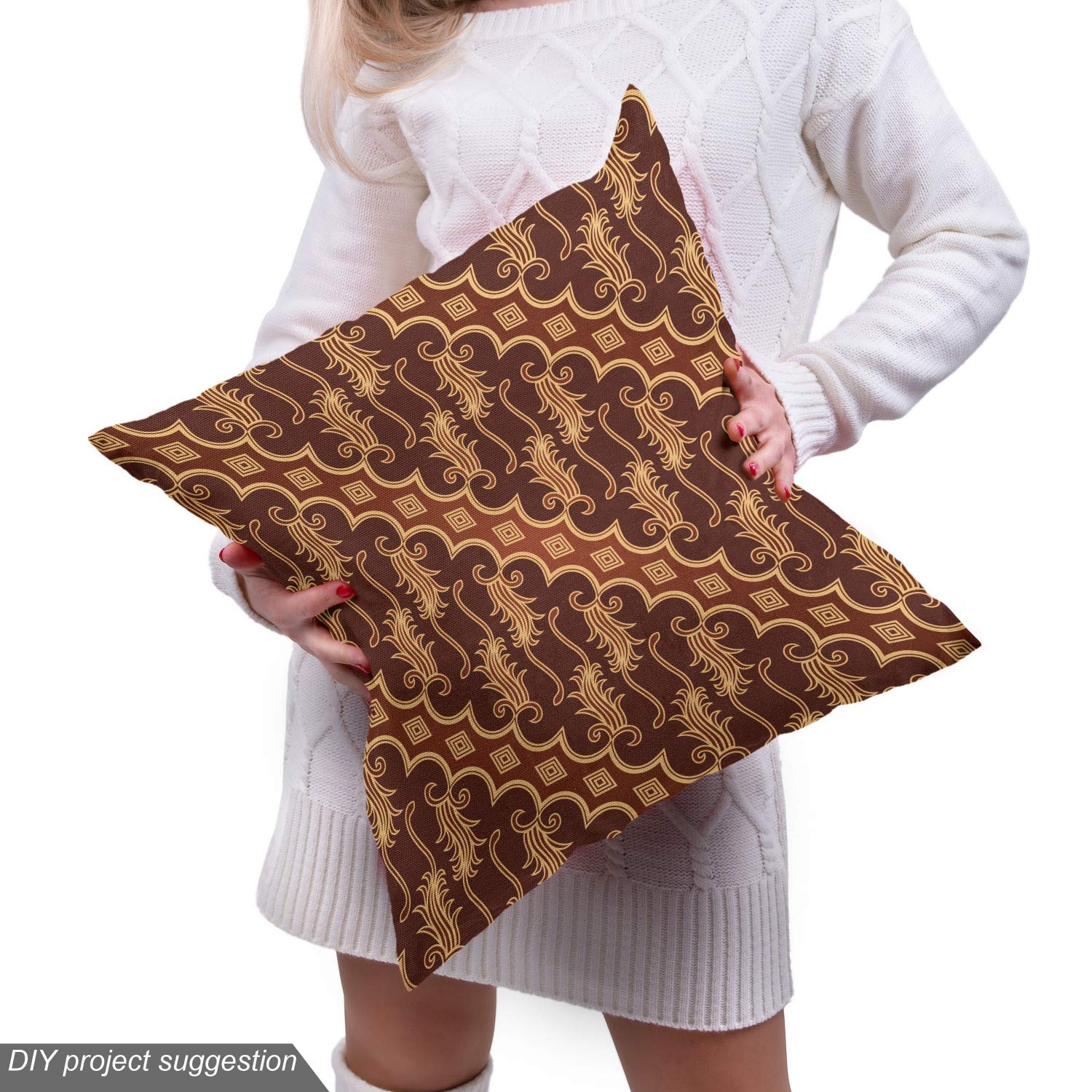 Amazon.co.jp: Ambesonne 茶色の生地 Batik Parang バロン 斜めの模様 