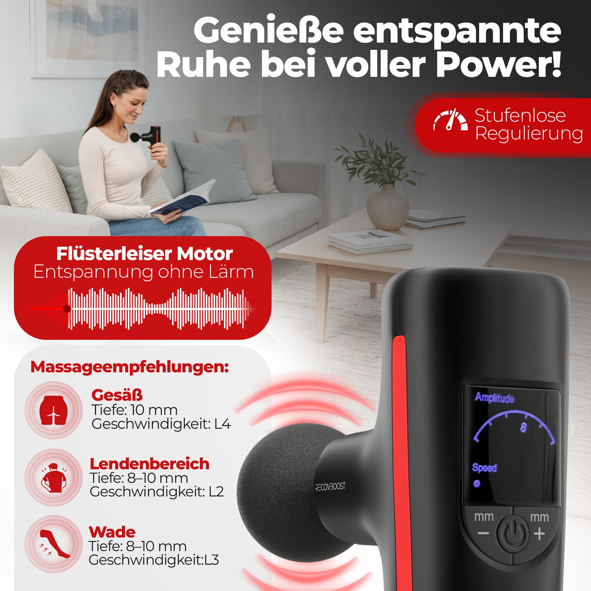 MINI Massagepistole NOTE 1,2 - verstellbare Massagetiefe 5-10mm (FlexiDeep) - Massage Gun & Massagegerät klein für Rücken Nacken Schulter - Muskelpistole Faszienpistole für Sport & unterwegs