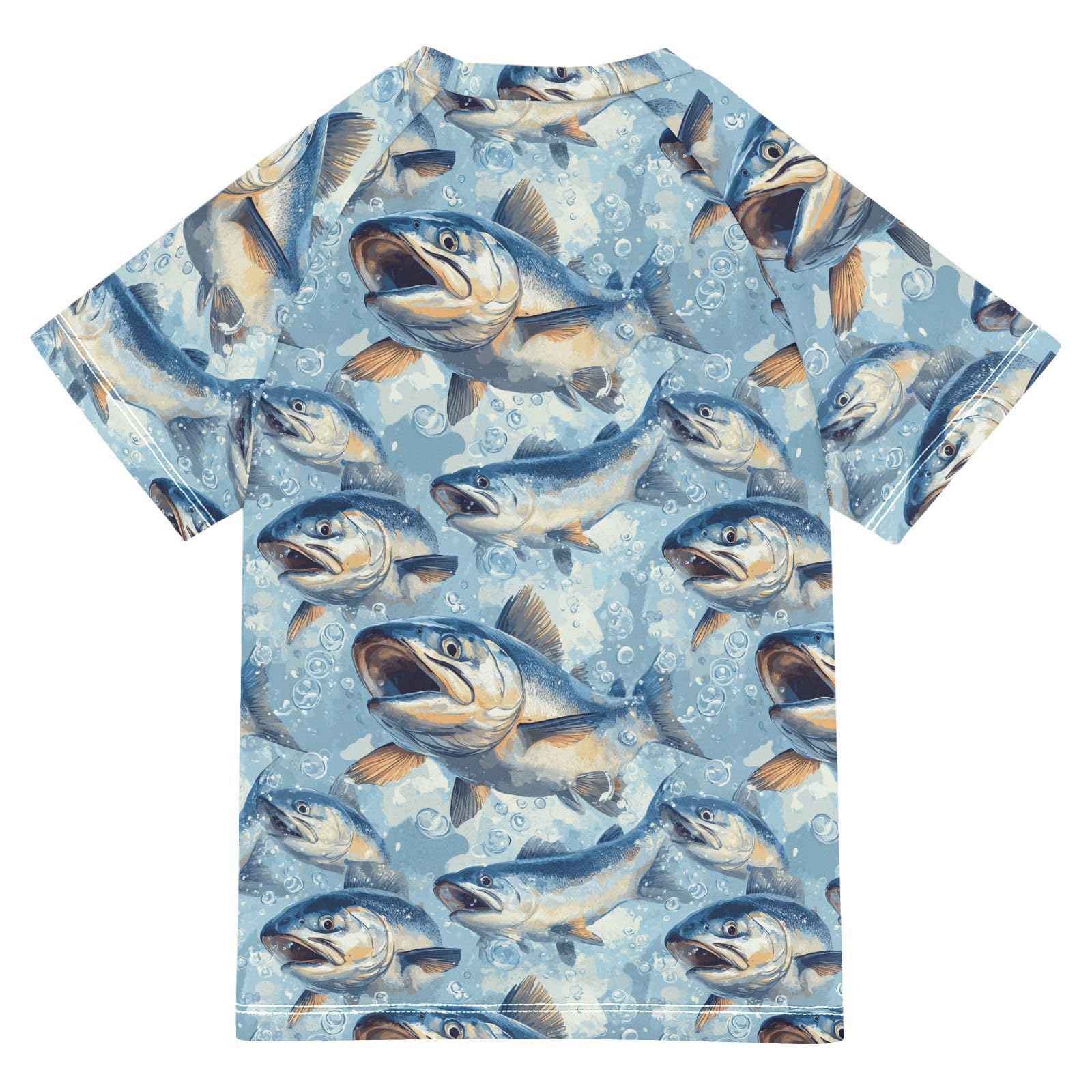 Short Sleeve Little Girls Bathing Suitt Swimsuits for Kid Girls Rash Guard Girls 7-8T Beauty Salmon Chinook Fishes