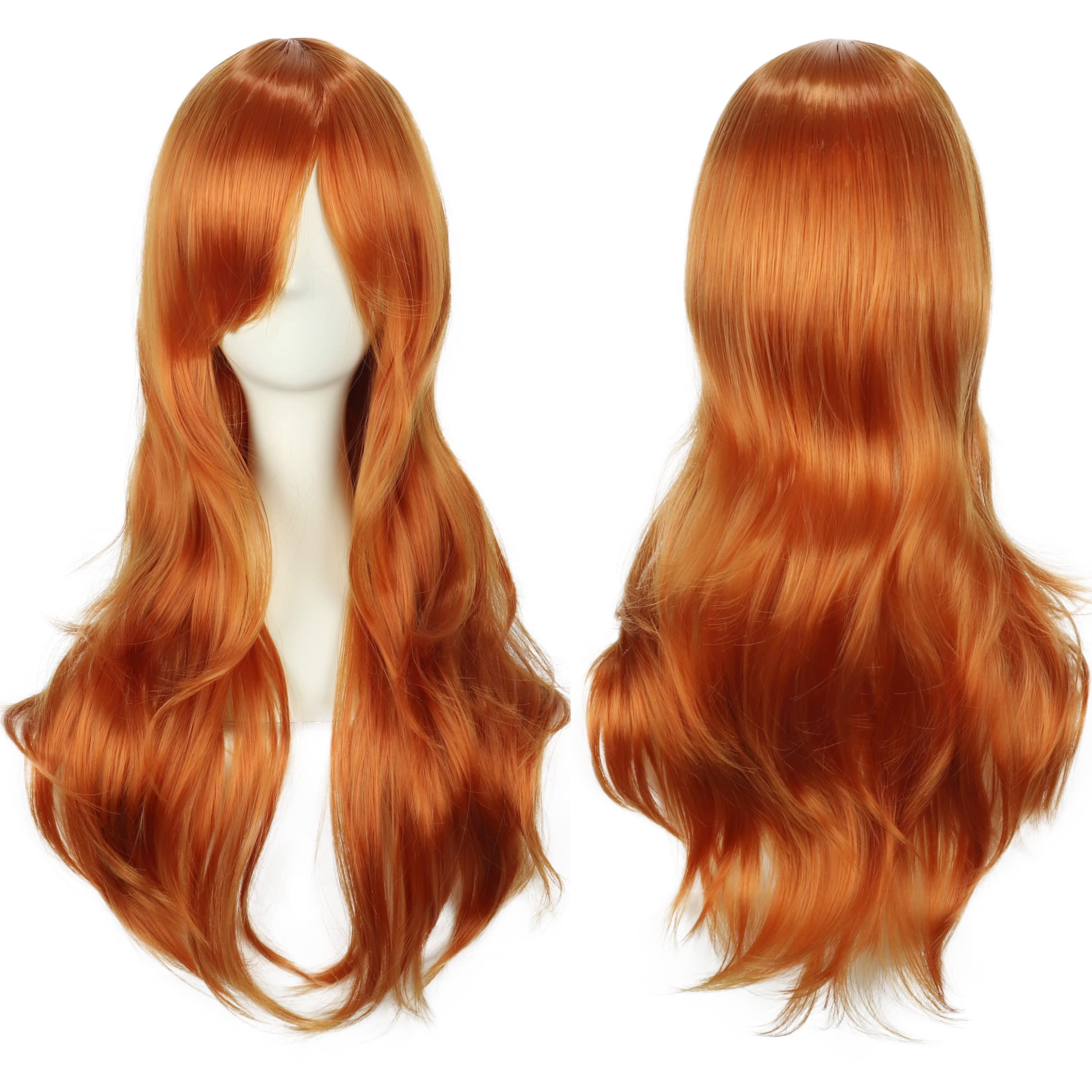 28 Inch/70cm Women Side Bangs Long Curly Full Hair Wig for Women Girls Anime Cosplay Halloween Costume Party (Ginger)