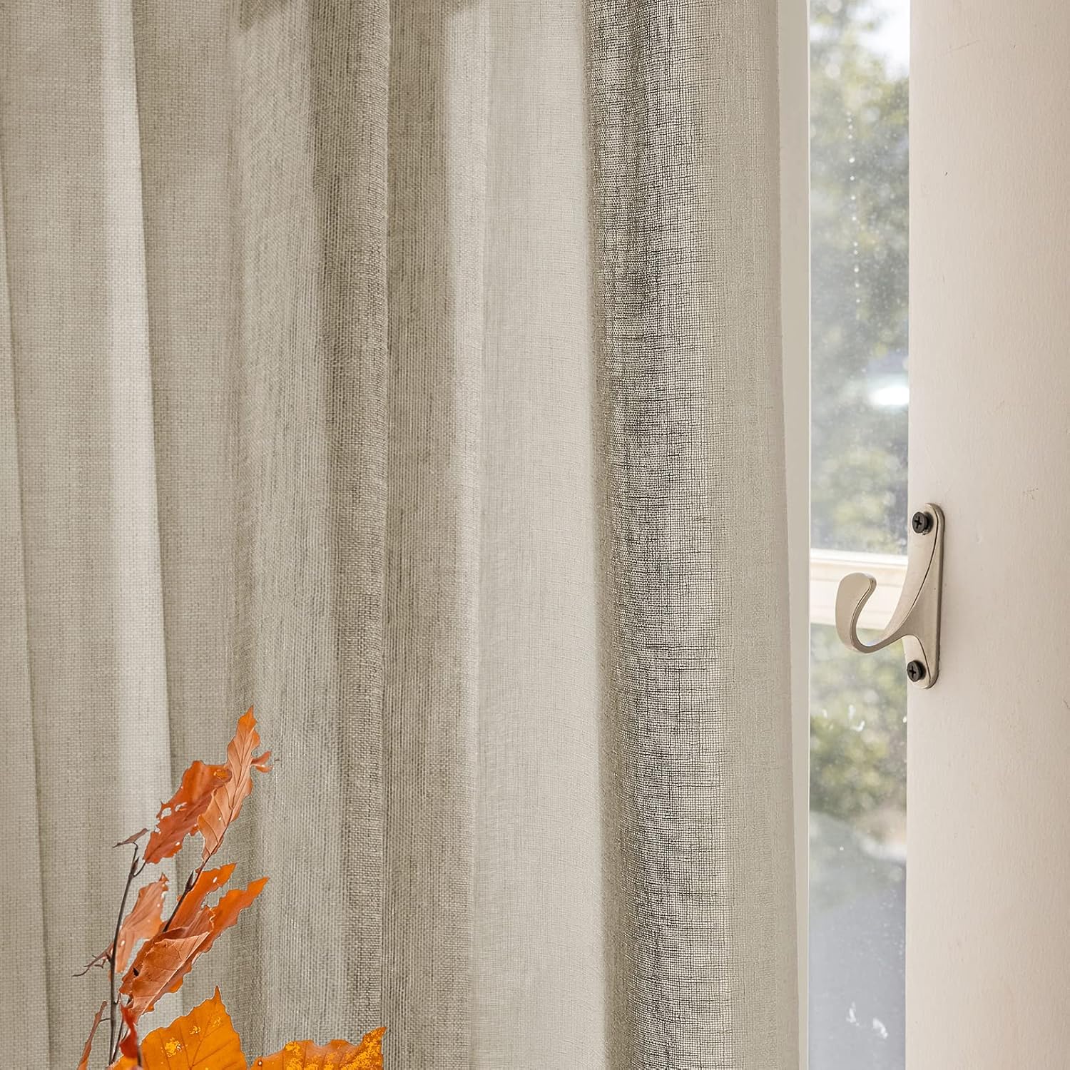 Artdix Light Brown Sheer Curtains 54 Inches Long 2 Panels