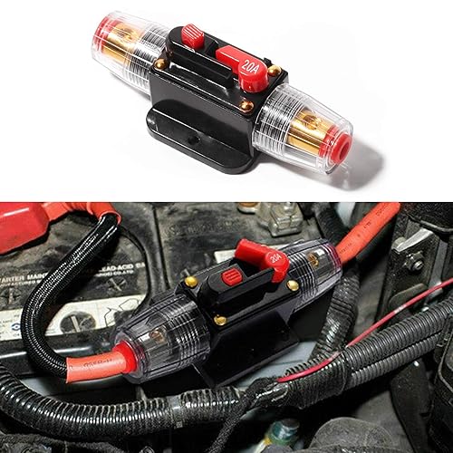 Miniatura 10 de Disyuntor de audio de automóvil en línea de 100 A, 2 unidades, 12-24 V CC con reinicio manual, para audio de automóvil, interruptor estéreo de