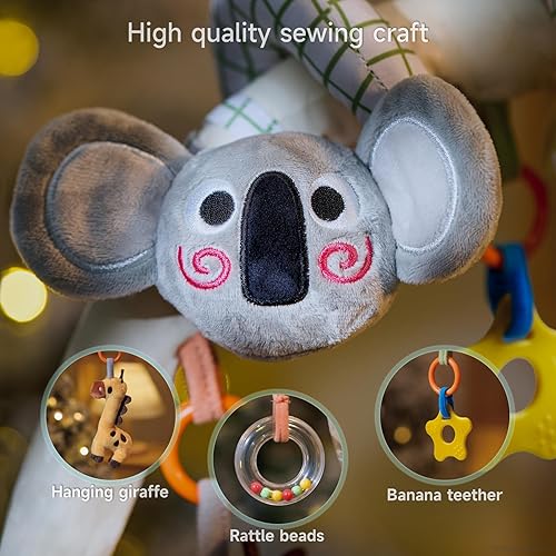 Miniatura 7 de TUMAMA 2 en 1 espiral asiento de coche juguetes arco cochecito juguete bebé juguetes colgantes con clip ajustable desmontable sensorial viaje cuna