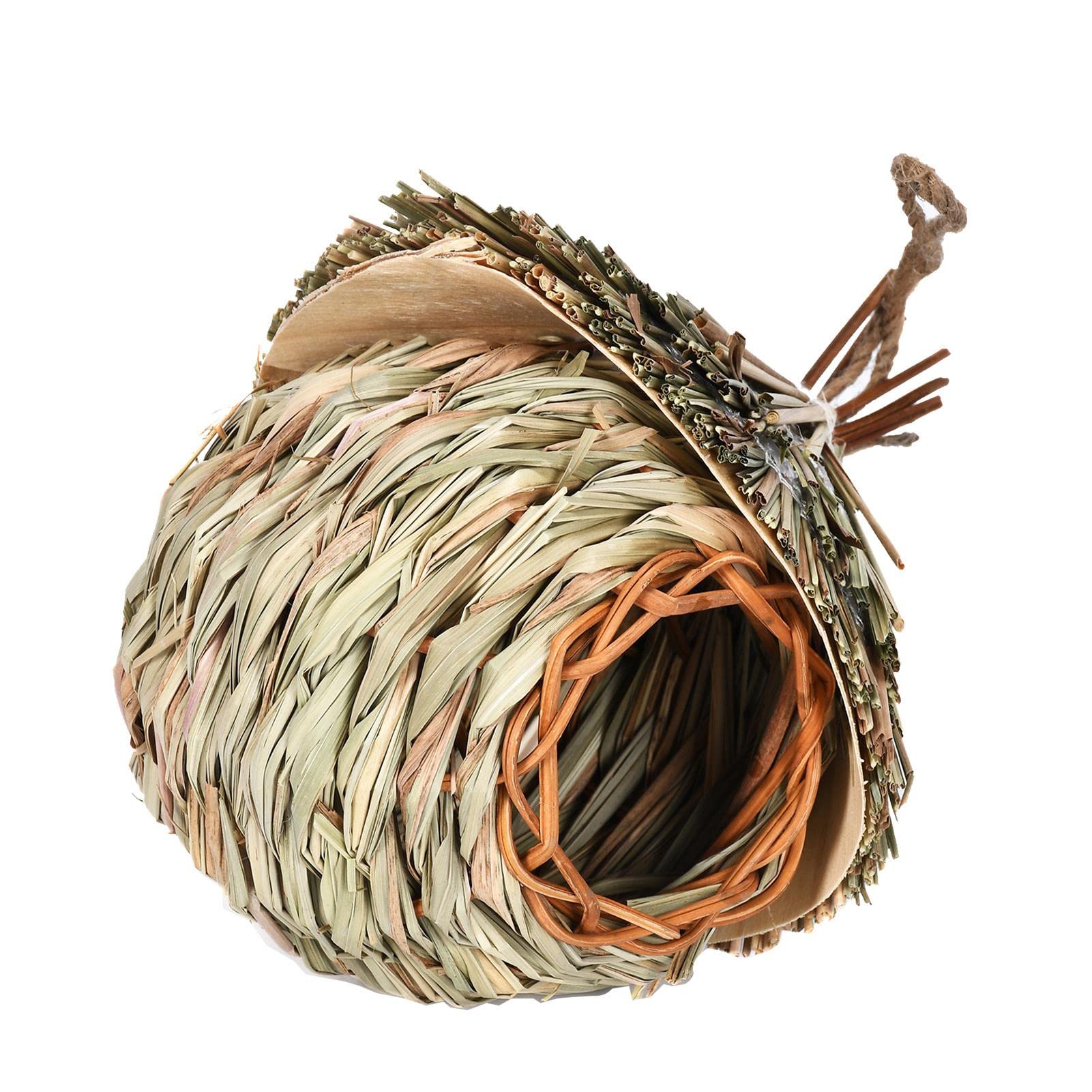 LUNK De handgeweven Vogelhuis voor Buiten.14 * 15cm.Rustplaats voor kleine en middelgrote vogels. Hangende Natuurlijke Gras Vogelnest