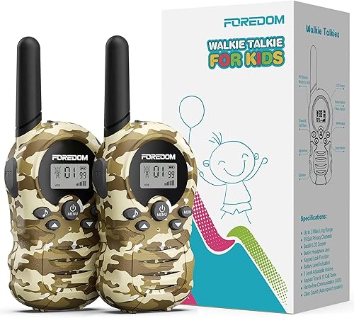 FOREDOM Walkie Talkies for Kids Walkie Talkies Long Range for Boys & Girls Age 3 to 12 Year Old Birthday Cool Army Toys - 2 Pack