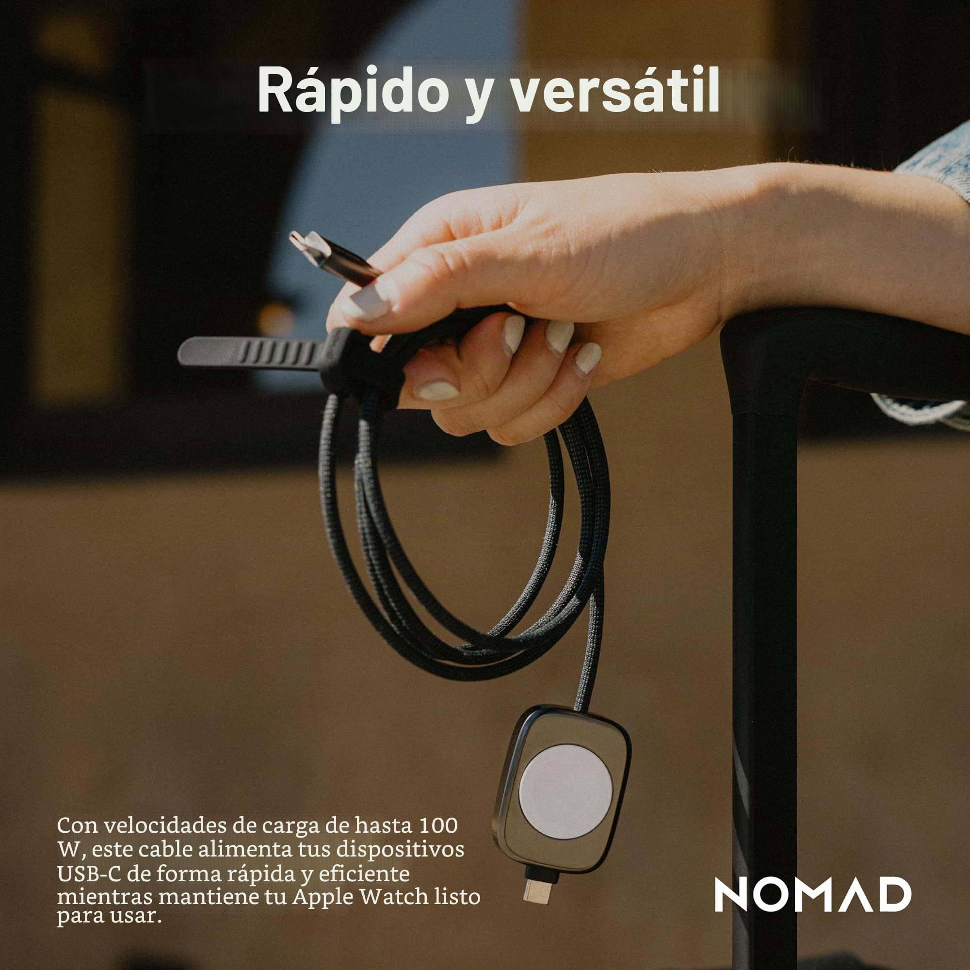 NOMAD - Cable de carga USB C 2 en 1 de carburo de tungsteno para Apple Watch, Airpods y iPhone, cables de carga universales tipo C 100W para Apple Watch, Airpods y iPhone, cables de carga
