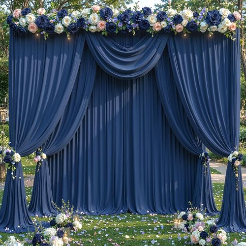 10x24ft Navy Blue Backdrop Curtains for Parties Wedding, Wrinkle Free Polyester Drapes for Backdrop Curtain Backdrops Fabric for Birthday Baby Shower Photography Photoshoot Background (6 Panels)