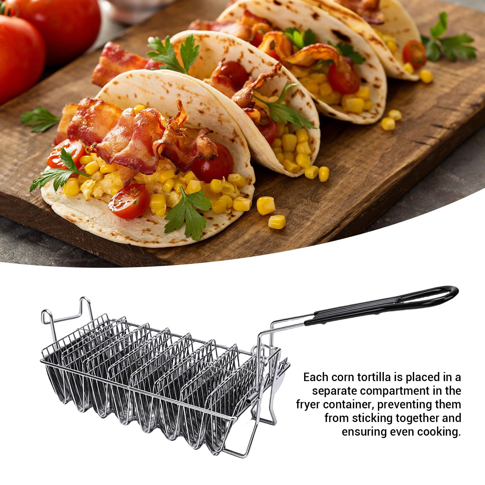 Greensen 8 Cestas para Freír Tacos, Molde de Acero Inoxidable para Tacos en Forma de V con, para Cocina Familiar, Restaurante o Tienda de Pollo frito.