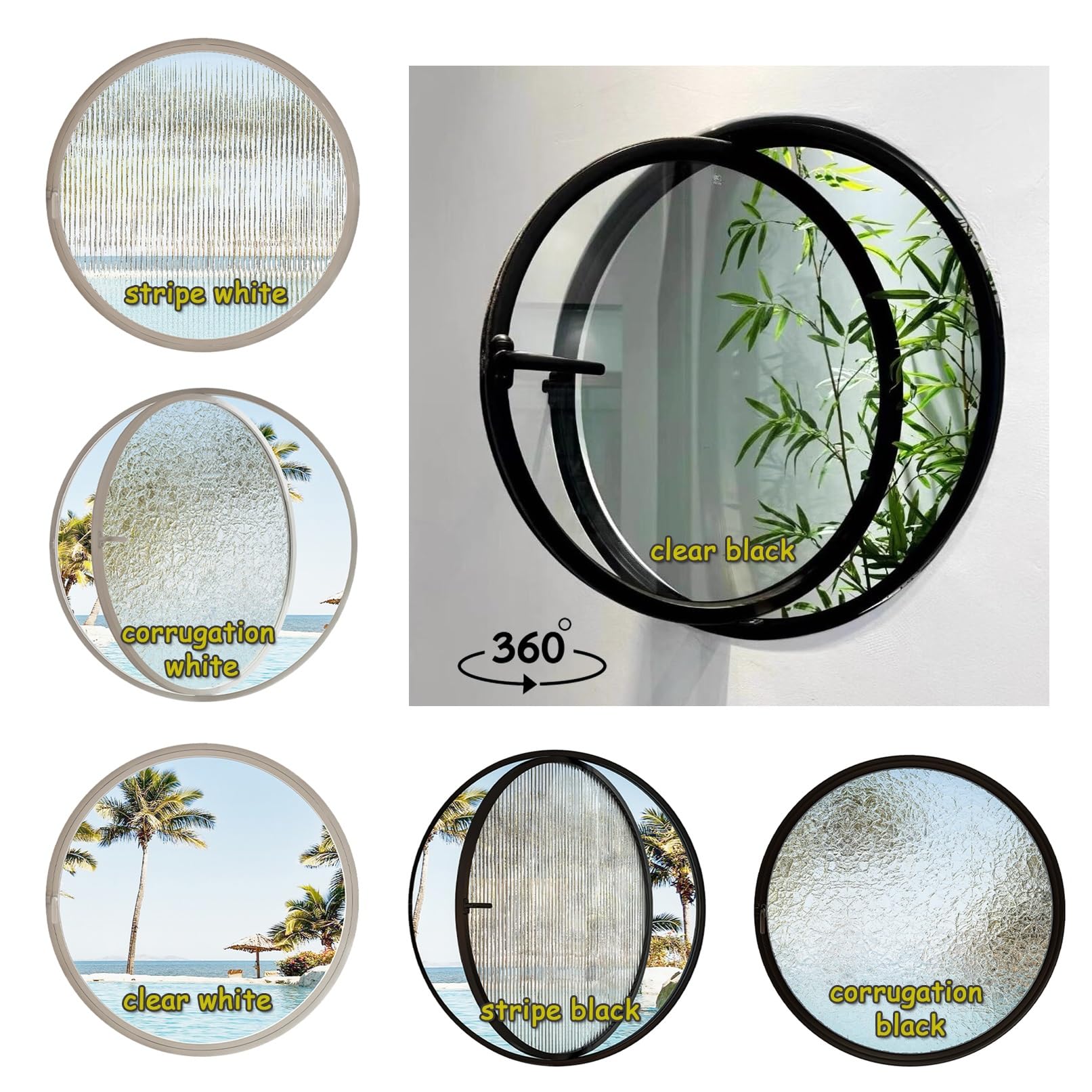 Porta scorrevole rotonda rotante con vetro privacy oblò in lega di alluminio 50 cm lucernario vetrina da giardino sostituzione per un'estetica migliorata