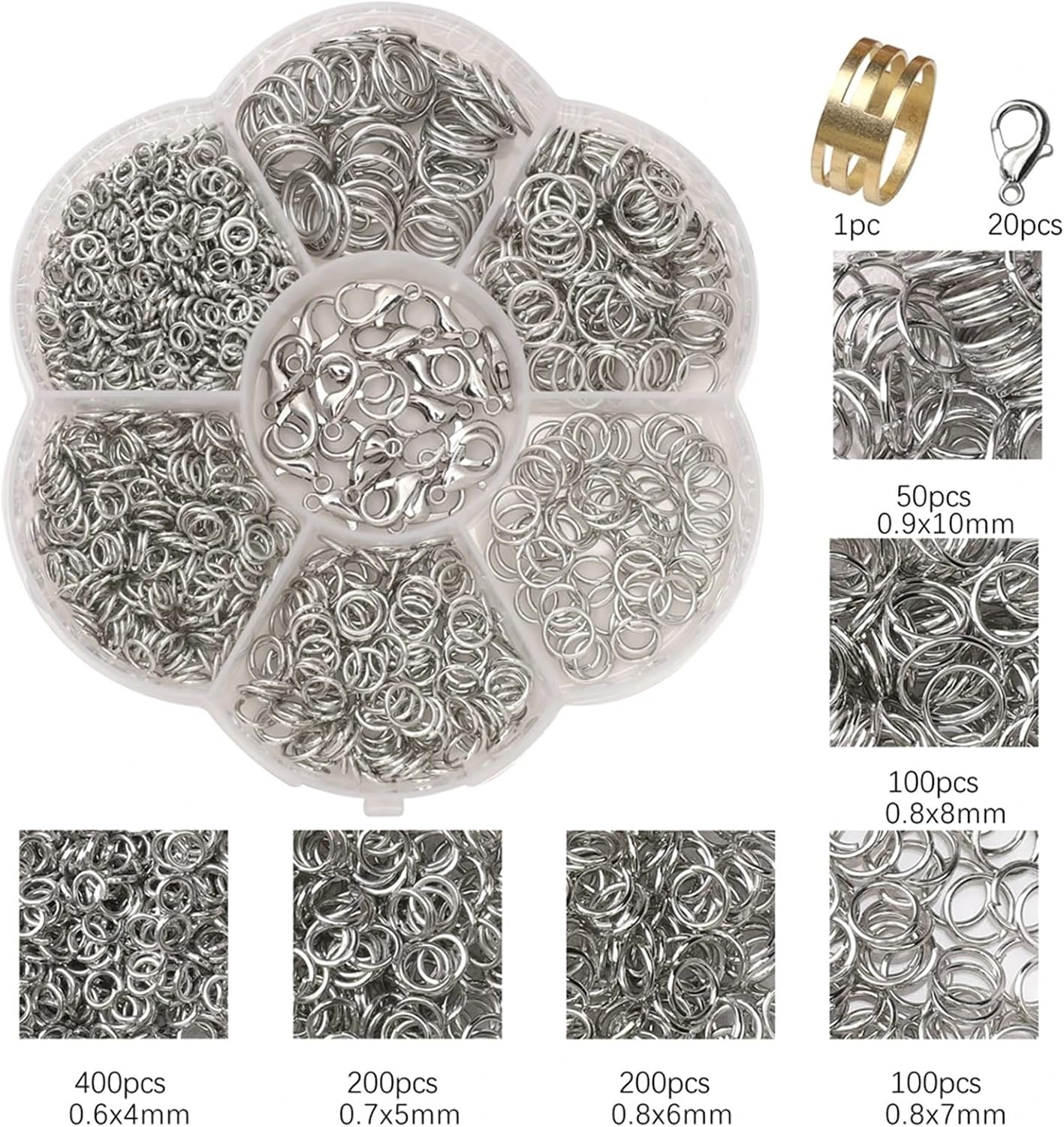 Jump Rings for Jewelry Making 4Box Jewelry Making Kits Open Jump Rings Lobster Clasps Set for Handmade Bracelets Necklace DIY Accessories Materials(Rhodium Color)