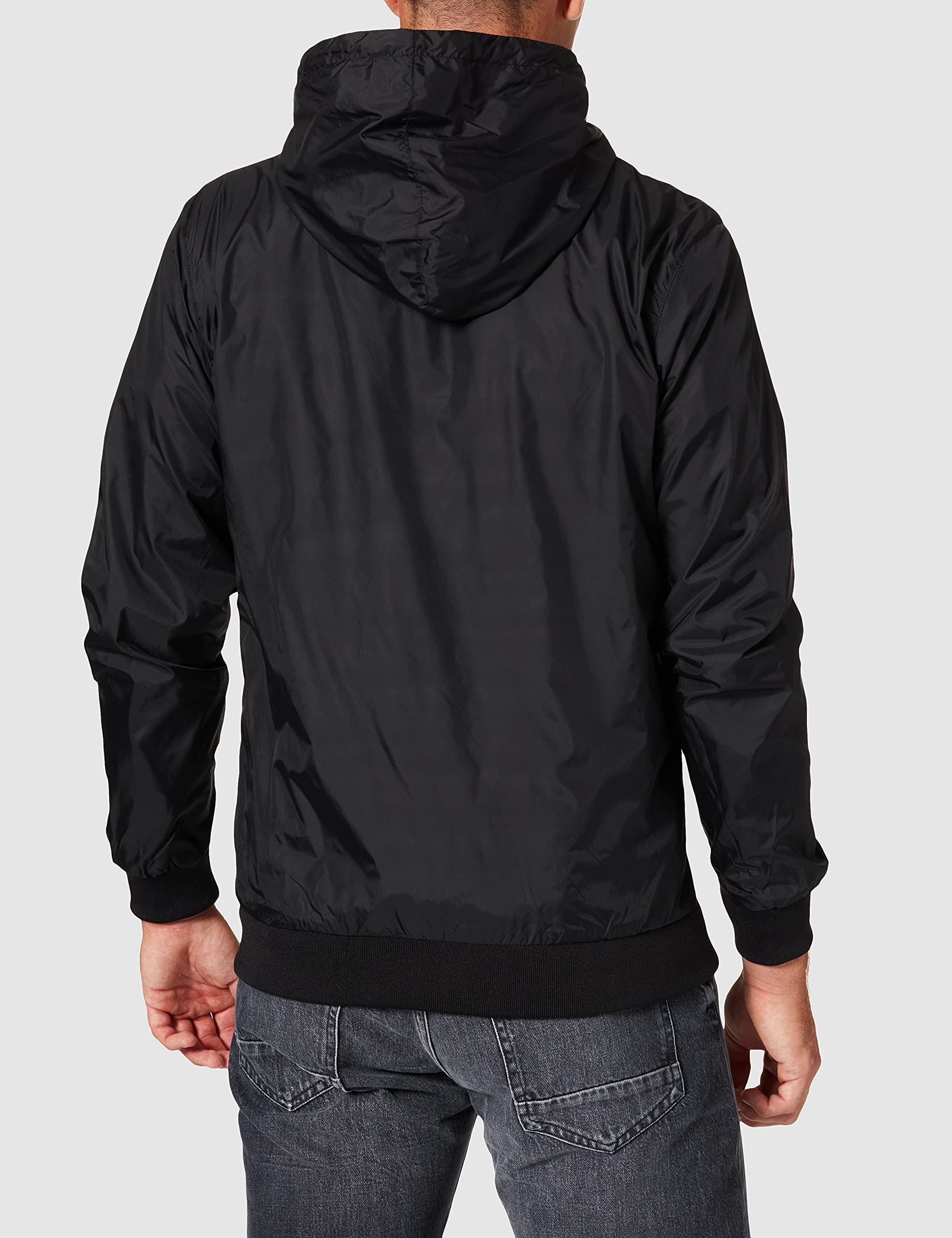 Build Your Brand Męska kurtka z kapturem, męska wiatrówka z zamkiem błyskawicznym, dostępna w wielu kolorach, rozmiary S - 5XL, wielokolorowy (Blk/Red 00044), 4XL