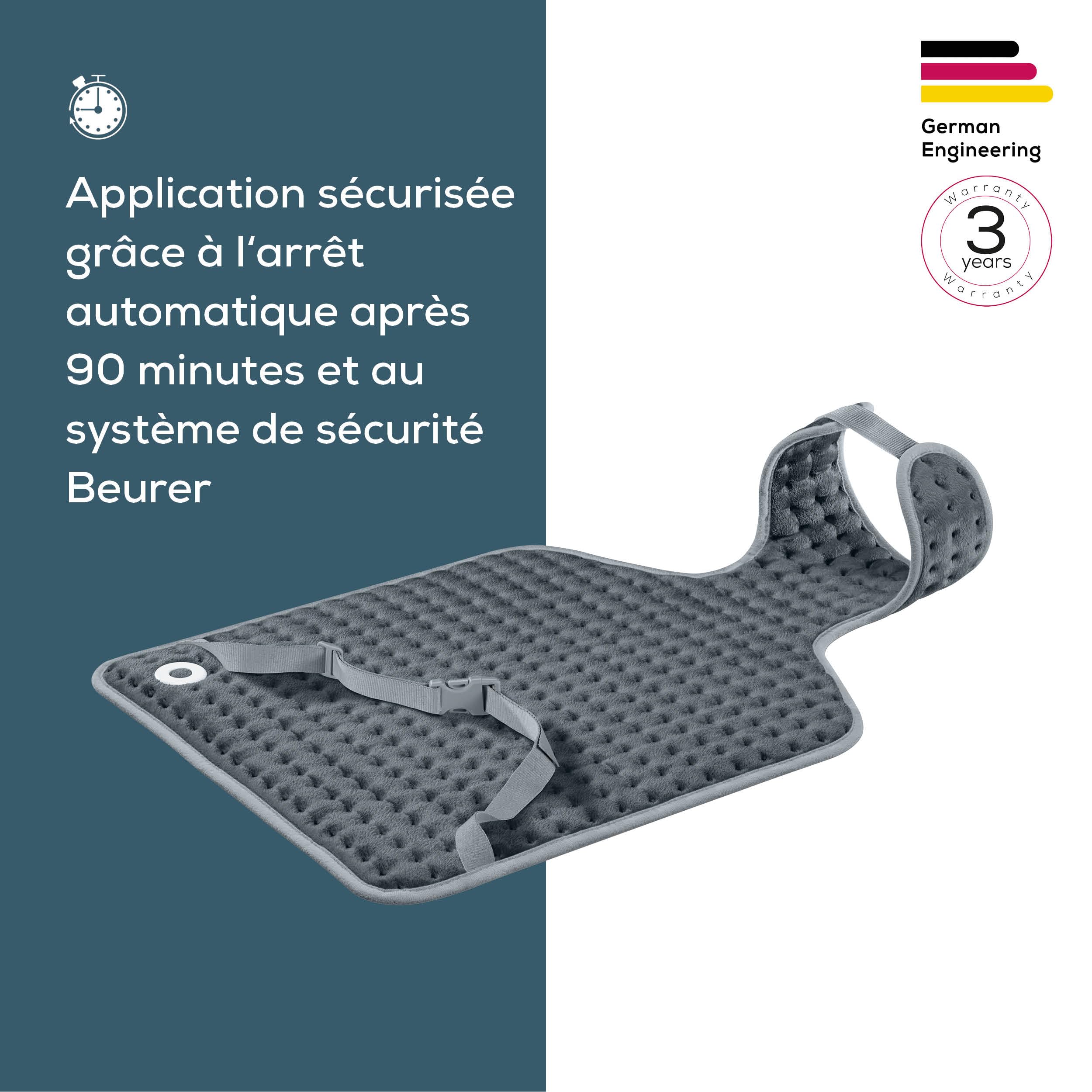 Beurer HK 64 Grey Coussin chauffant HK 64, coussin chauffant qui chauffe rapidement et s’arrête automatiquement, 3 réglages de la température, lavable, avec ceinture abdominale