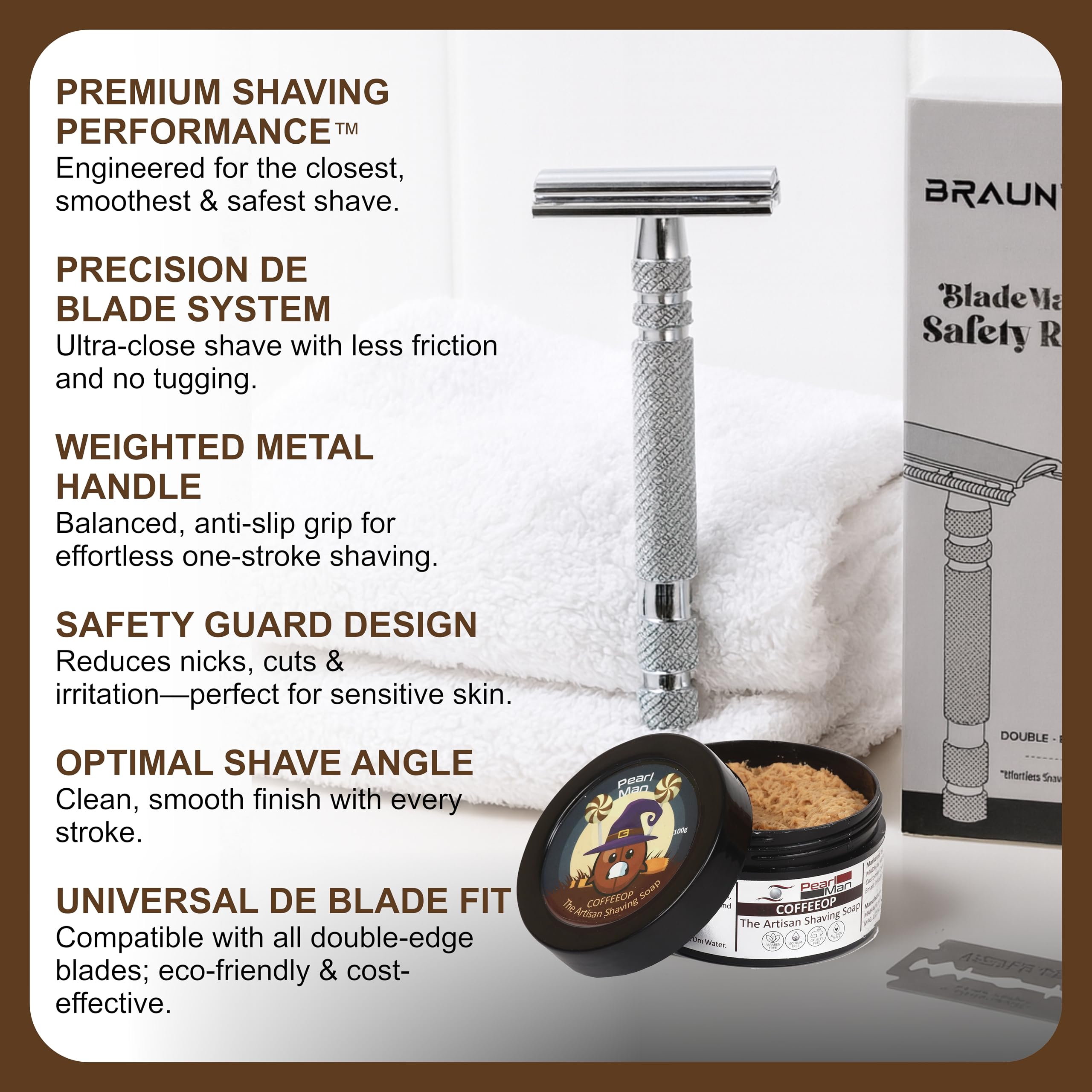 BRAUNTON Double Edge Safety Razor | Classic Safety Razor With Metal Handle |Fits all Double Edge Safety Blades Eliminates Nicks & Cuts | Gifts For Men 2
