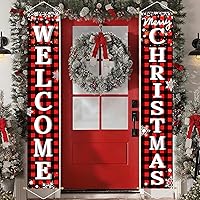 Vista 15 de Ivenf Juego de letreros de decoraciones navideñas para patio exterior y porche delantero, pancarta de puerta a cuadros búfalo rojo y negro