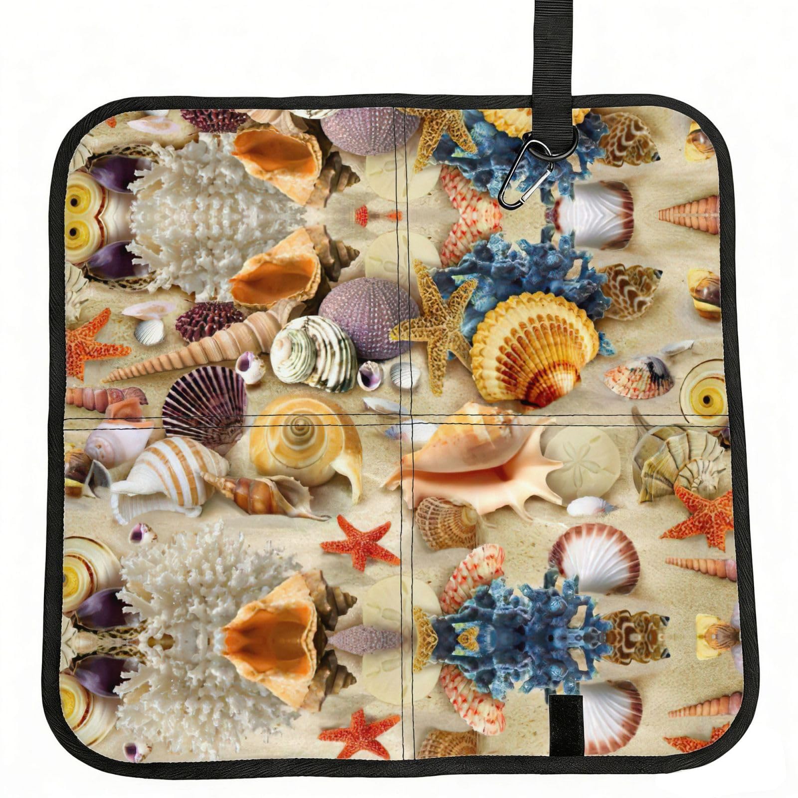 SDEGTHO Starfish Seashell Sandy Beach Theme Print Padded Seat Pad Folding Cushion Waterproof Bench Mat Portable Outdoor Rest Mat 15.8"