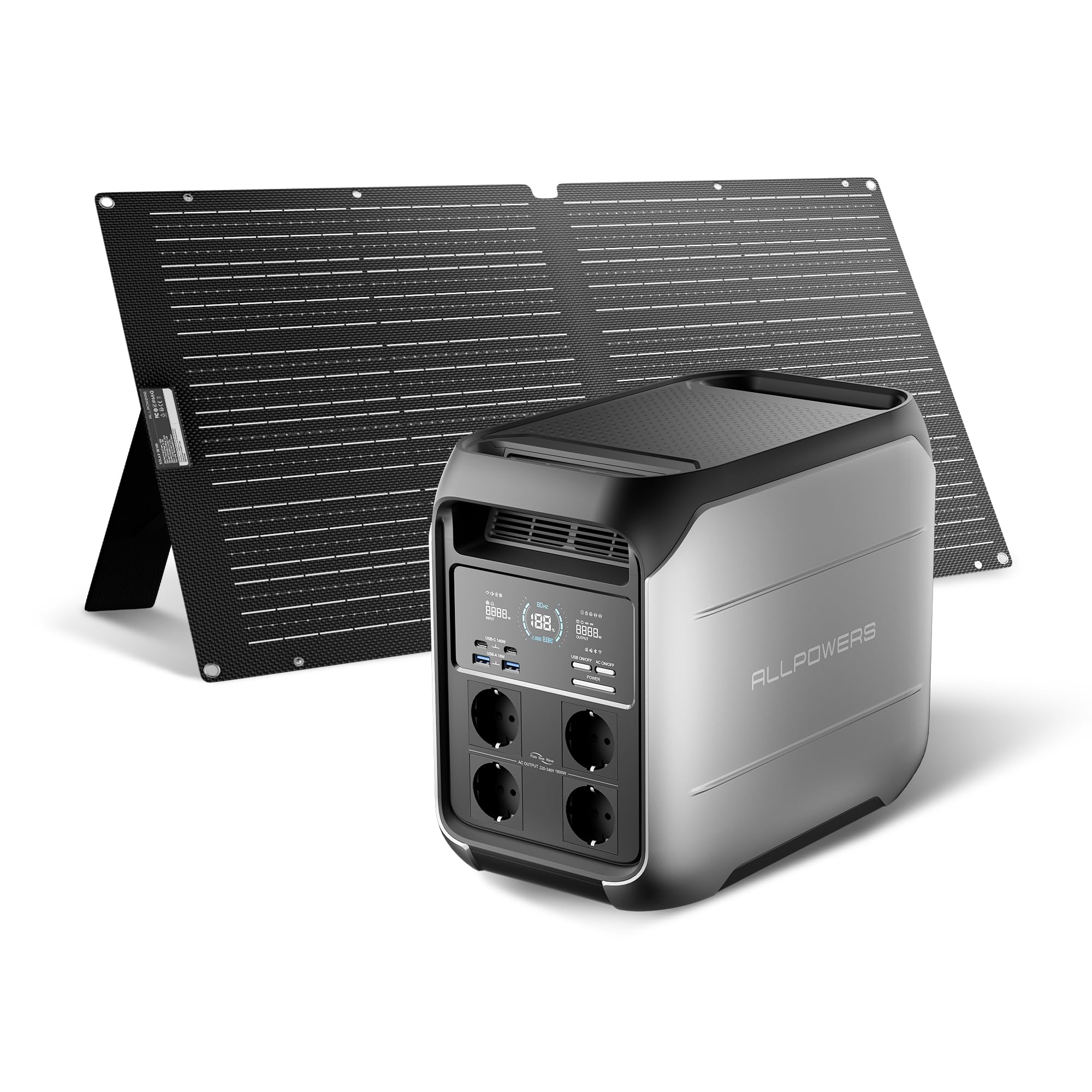 ALLPOWERS VOLIX P1800 Generatore Solare con pannello solare 100W 140W USB-C | LFP Batteria 1024Wh Power Station, 4 Uscite CA 1800W Stazione di Energia Portatile Alimentazione per campeggio e emergenze