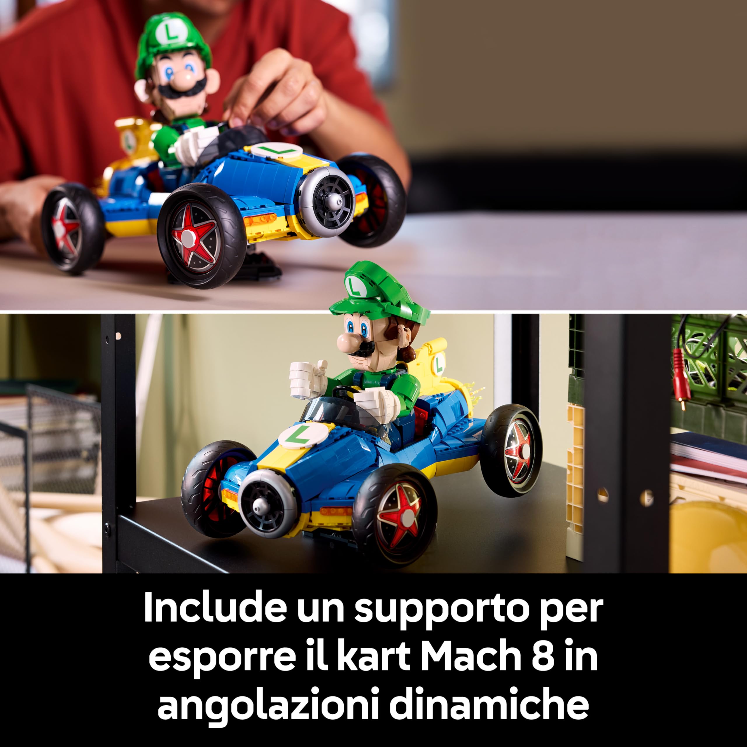 LEGO Mario Kart: Luigi e Mach 8 - Kit per Adulti con Personaggio Nintendo e Modello di Auto - Gadget da Collezione per Gamer - Idea Regalo per i Fan dei Videogiochi - 72050