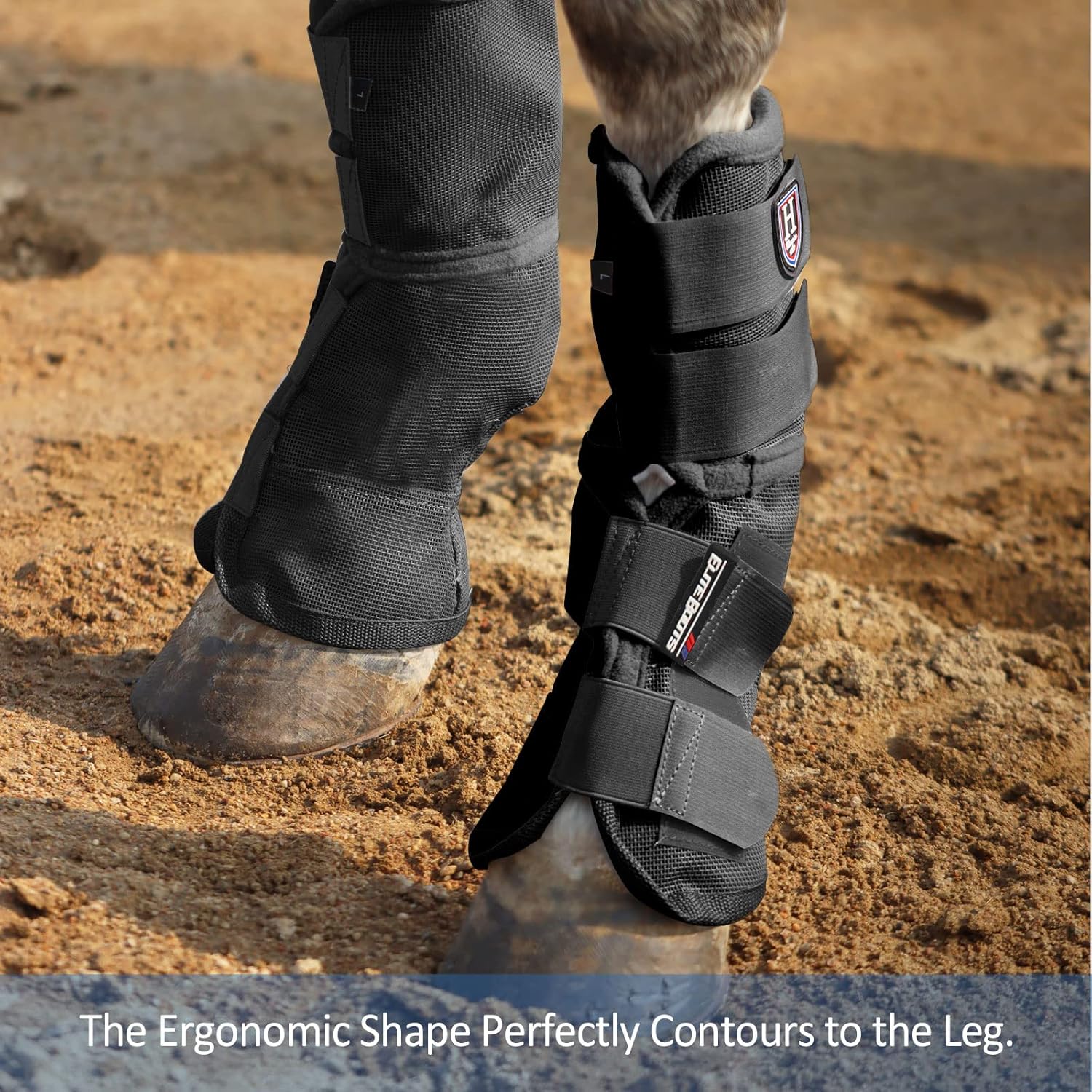 Harrison Howard Horse Fly Boots Perfect Contoured Fit Leg Guards Dense Mesh Boots with Ventilated Comfort Reliable Protection from Summer Elements Set of 4 Classic Black L