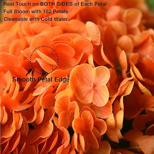 Miniatura 4 de FiveSeasonStuff Flores de hortensias de seda Real Touch, 2 flores artificiales grandes de tallo largo para arreglos florales (naranja otoño)