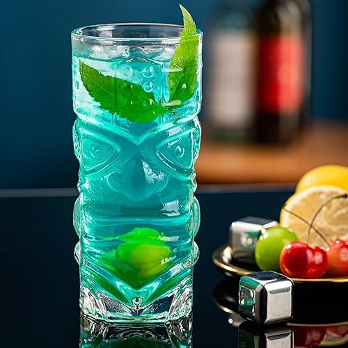 Miniatura 3 de Tiki - Juego de 8 vasos de cóctel modernos de 14 onzas para bebidas de isla tropical y fiestas hawaianas