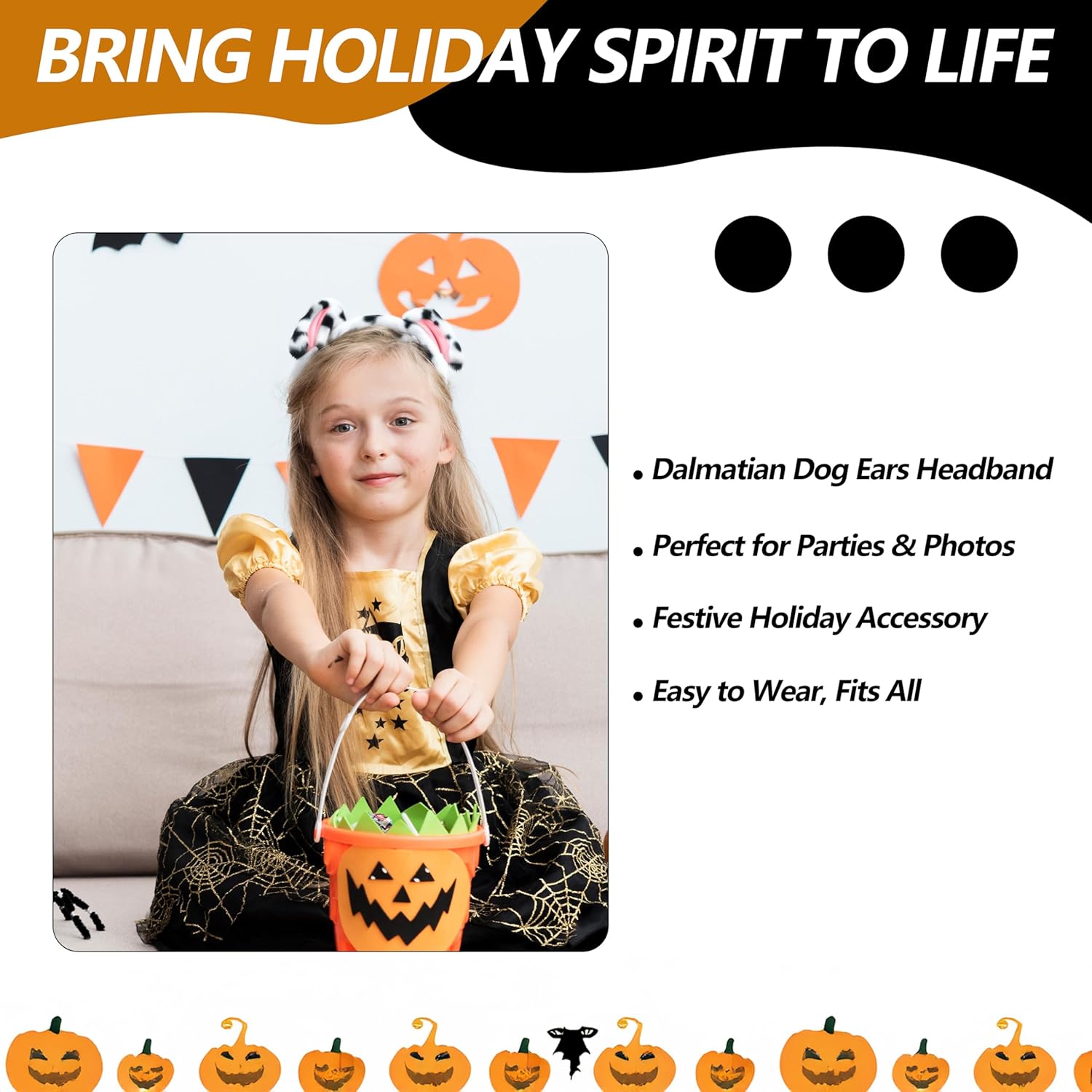 Dalmatian Dog Ears Headband for Kids and Adults – Black and White Spotty Costume Headwear for Halloween, Birthday Party Supplies, School Events, and Cosplay Dress-Up Accessories - Image 4