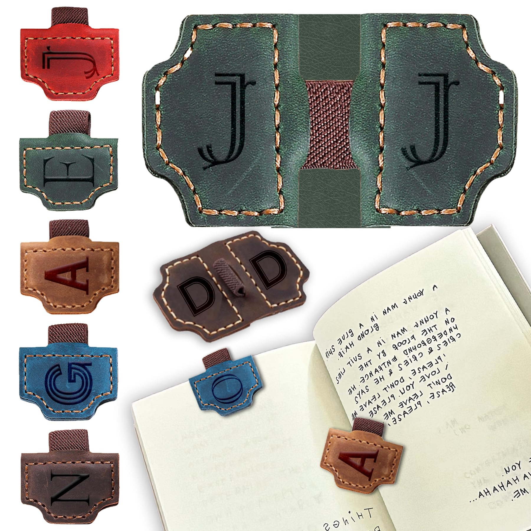 Personalized Leather Bookmark with Pen Holder, 26 Letters Bookmark Personalized Magnetic Leather Bookmarks, Book Markers Clip with Initial Gifts for