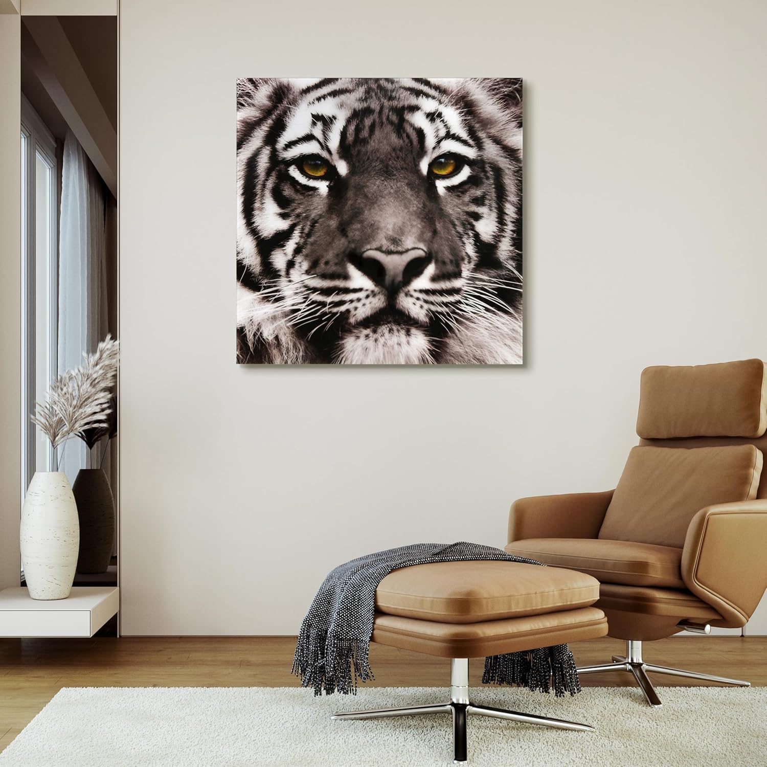 Empire Art Direct Tiger Tempered Glass Wall Art, Frameless Graphic Wall Decor, Square Wall Art, Brown, Ready to Hang,Living Room,Bedroom,Home Office,38" x 38"