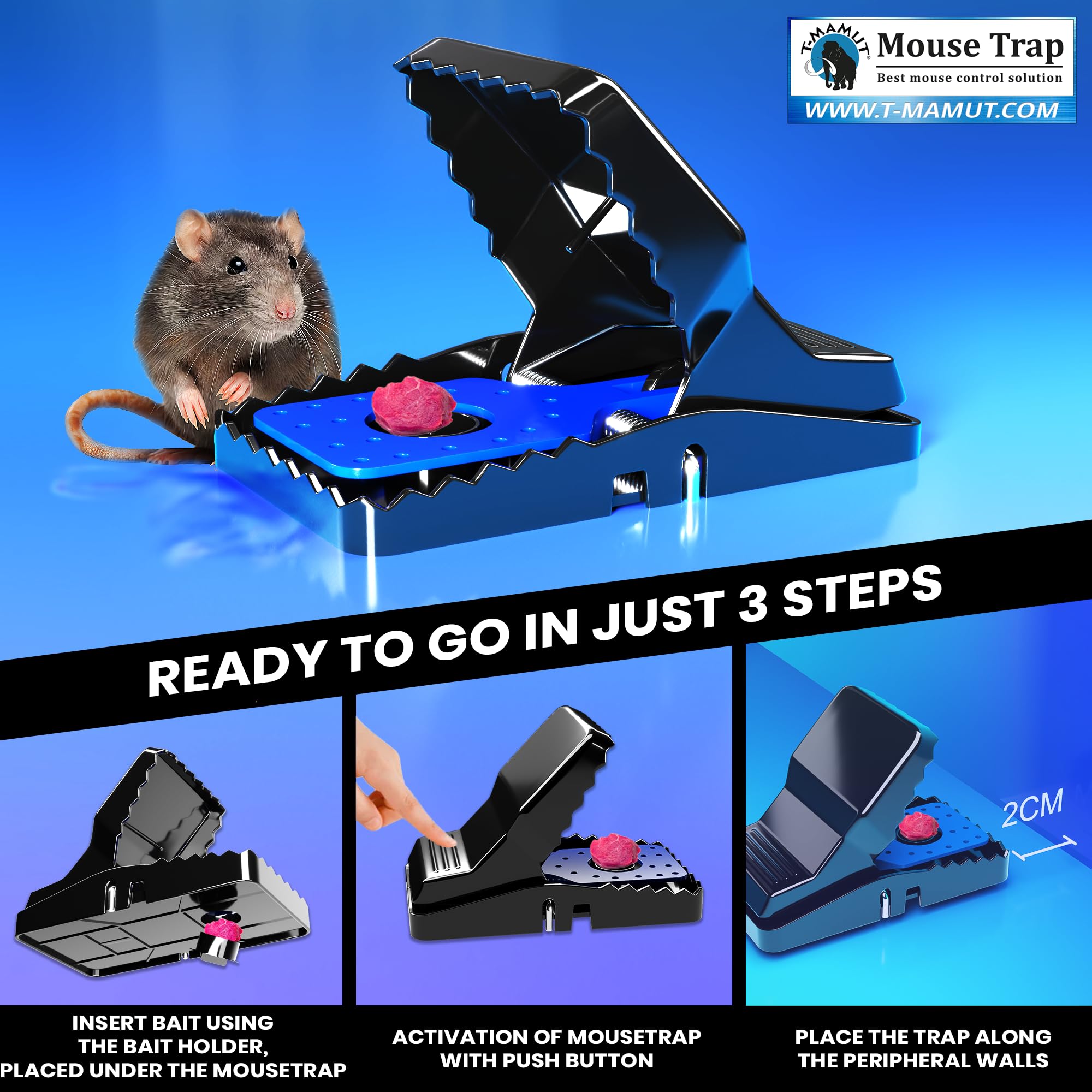 T-MAMUT Piege A Souris XXL 21cm 4 Pièges pour Grands Rats Professionnel Réutilisable Très Puissantes Piège à Rats pour Intérieur Et Extérieur Piège à Souris Piège à Rat Et Rongeurs Petits Rongeur
