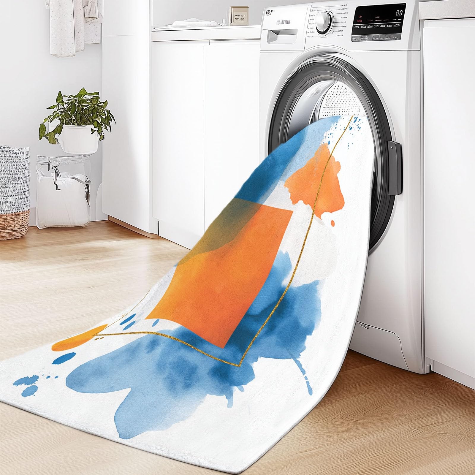 Area Tappeto Soggiorno, Moderno Schizzi D'Inchiostro Forme Geometriche Tappeti Lavabile in Lavatrice Morbido Pile Sala Bambino Cameretta da letto Home Decor Tappeto antiscivolo 80 x 150 cm, Bianco