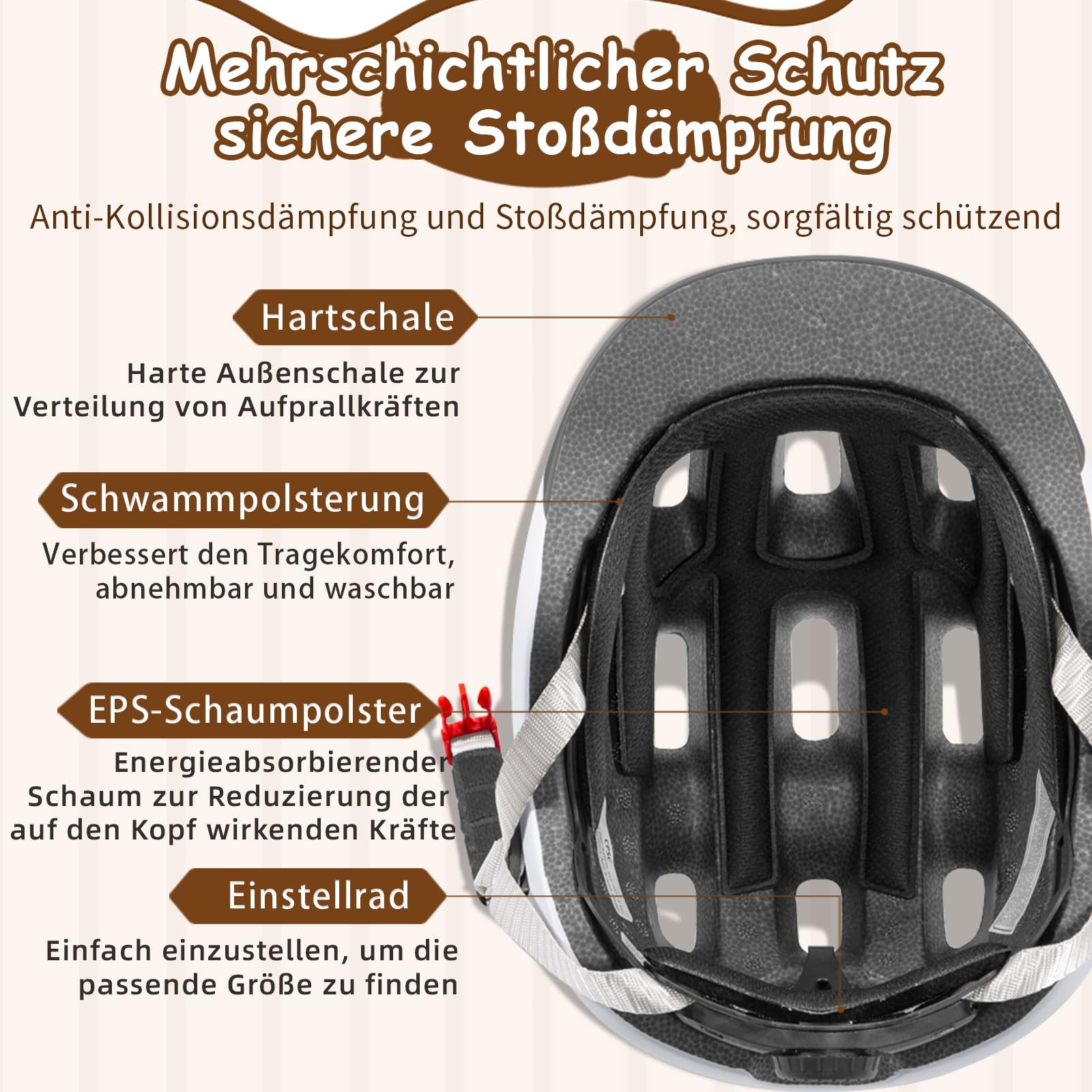 Casque de vélo pour enfant 48-52 cm - Casque pour tout-petits avec oreilles 3D - Casque réglable pour filles et garçons - Casque de skate léger pour vélo de route, scooter, vélo et patins à roulettes