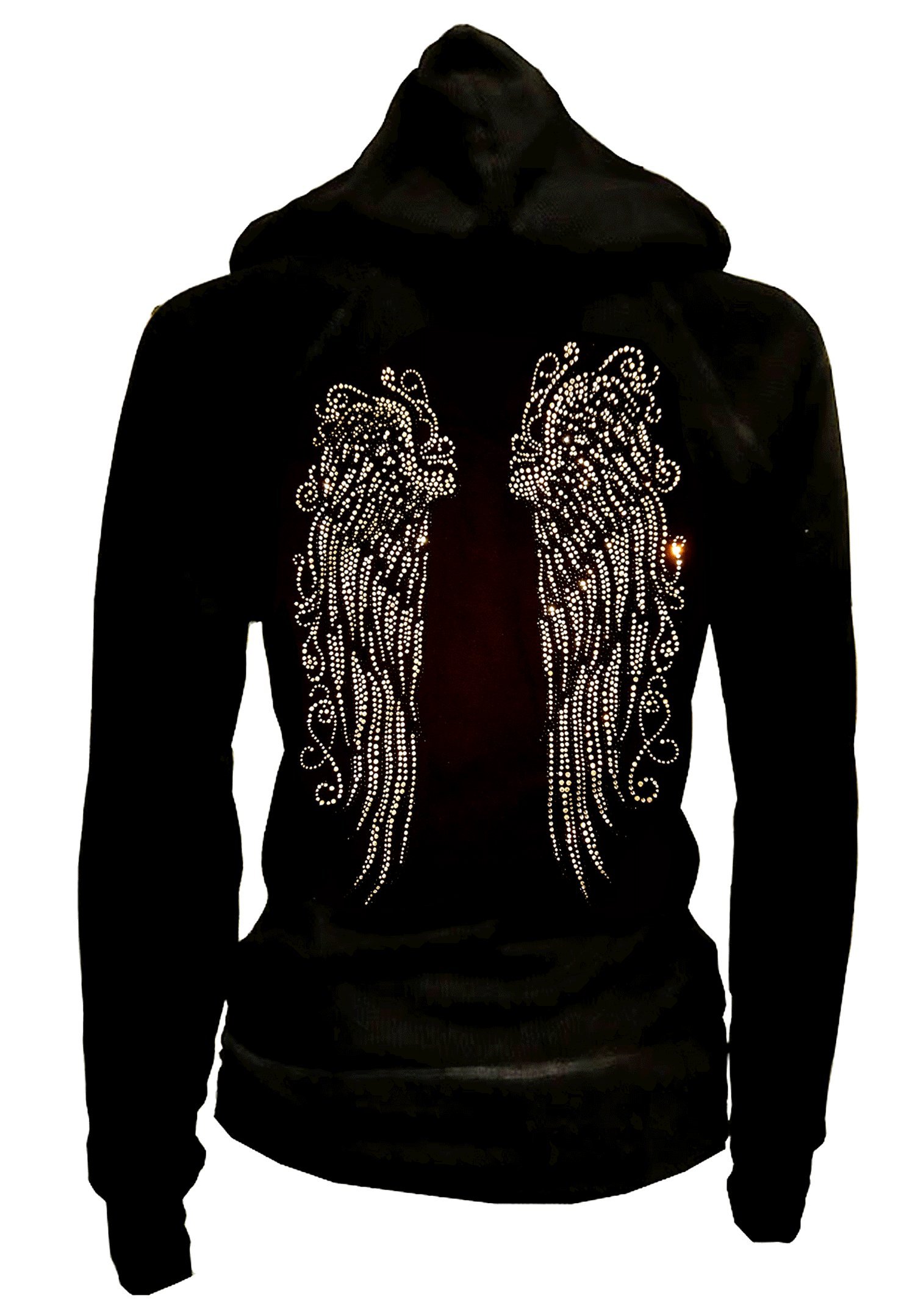 Women's Long Angel Wings Zip up Hoodie,Sweater,LADY Rhinestones Streetwear Oversized Jacket,Woman Graphic Hoody