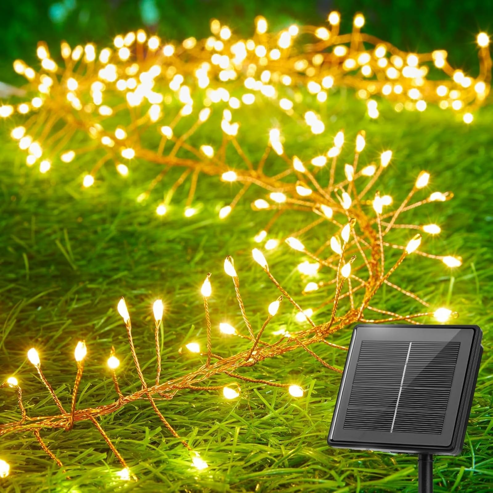 JQTOP Outdoor Waterproof Solar Firecracker Light, 8 Modes 200 LED Copper Wire Light, Used for Courtyard Balcony Wedding Christmas Decoration (Warm White) (Warm White)