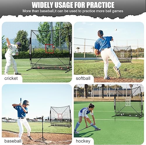 Miniatura 7 de Red de práctica de sóftbol de béisbol de 6 x 6 pies, respaldo de béisbol, para golpear lanzar, batear y atrapar con marco de arco, zona de golpe de