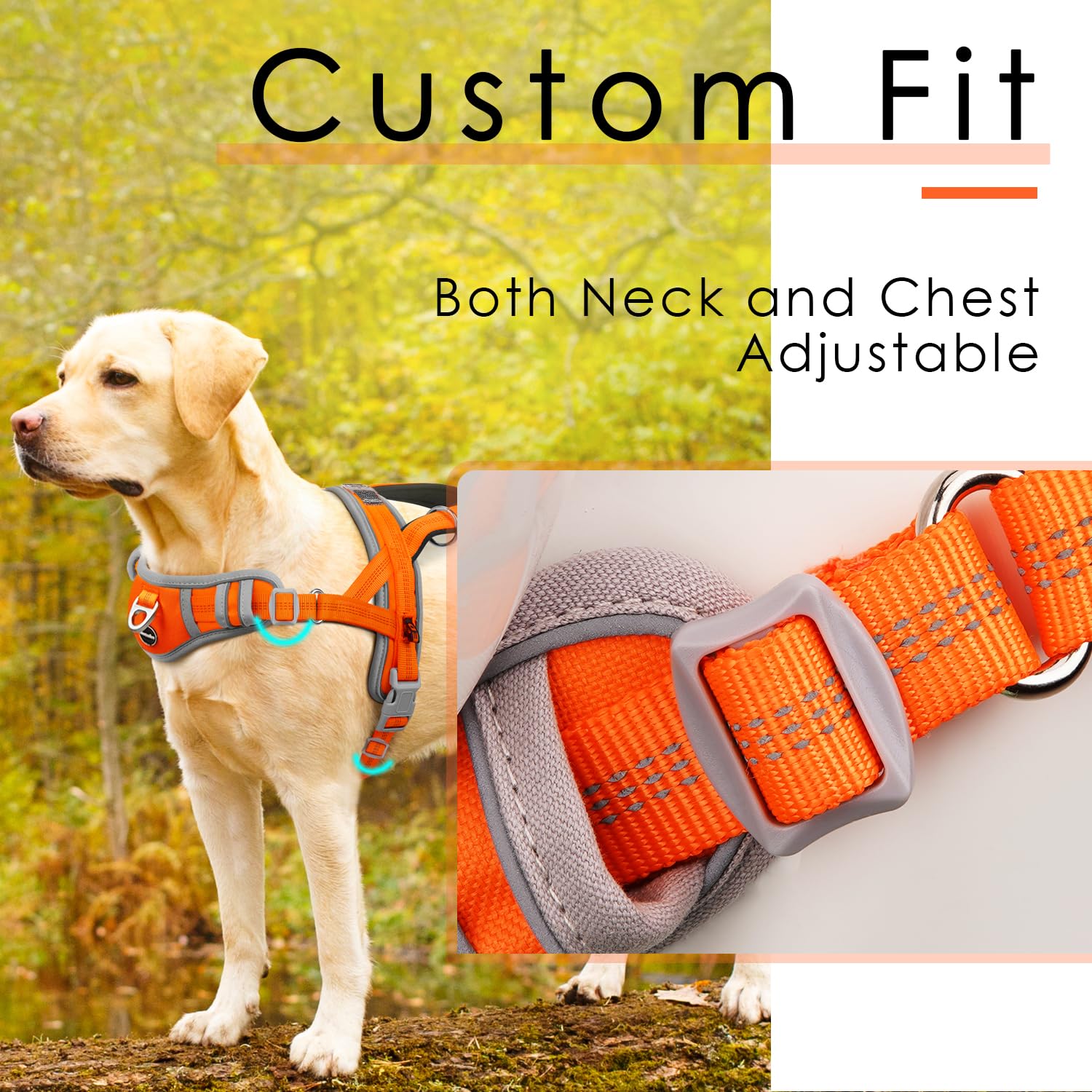 ADVENTUREMORE Arnés para perro de tamaño mediano, sin tirones, con placa para perro con código QR, chaleco reflectante ajustable para perro, a prueba de escapes, con asa de clip frontal de fácil