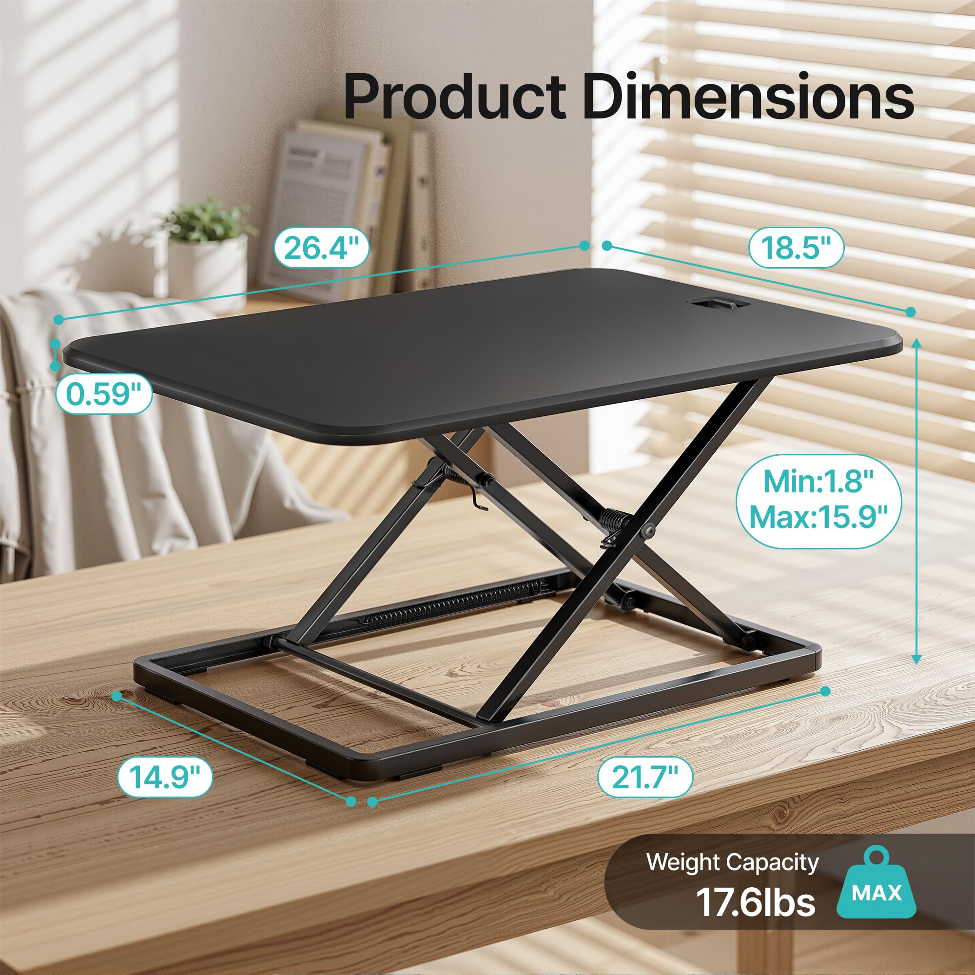PEGZONE Bureau Assis Debout Ergonomique 67x47cm 6 Niveaux réglable Noir