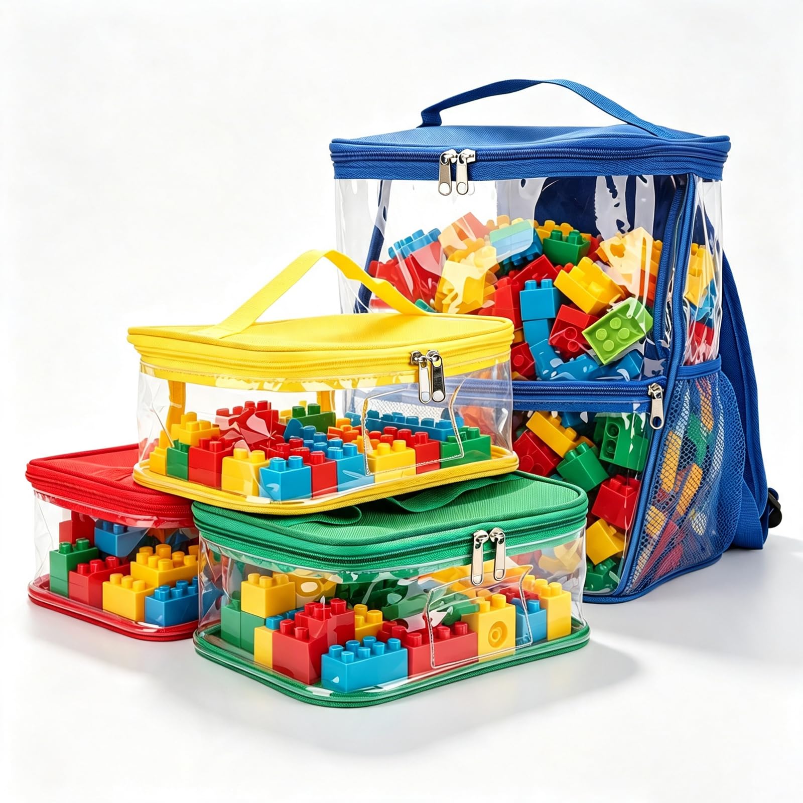 4 Pack Clear Toy Storage Bag, Colorful PVC Toy Organizer Case with Handle — image 1