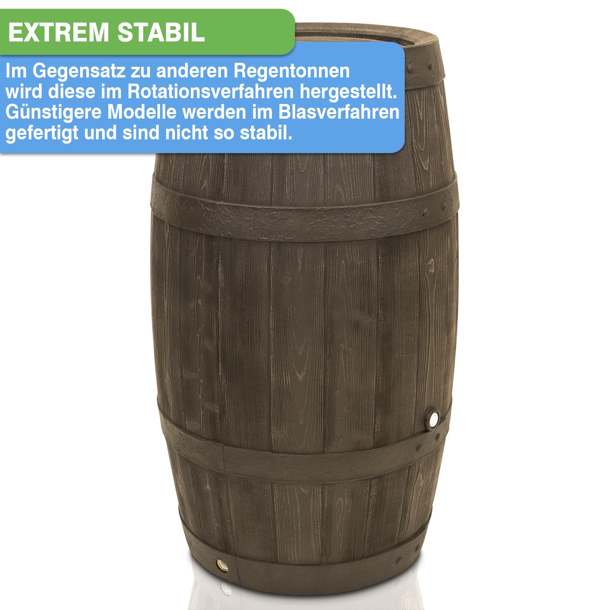 YourCasa Regentonne 250 Liter [Timber] mit Metallgewinde und Deckel - Regenfass Frostsicher aus Kunststoff in Holzoptik - Regenwassertonne - Regenwassertank Garten - Holz Weinfass Wasserfass Holzfass