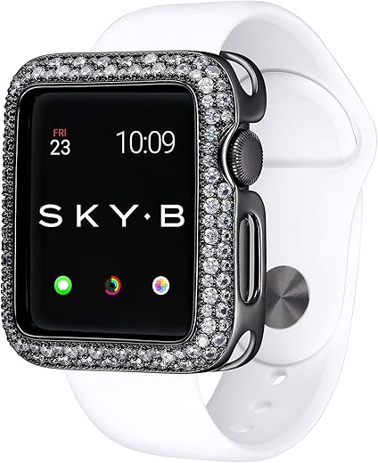 14K Rose Gold Plated & CZ Soda Pop Halo Jewelry-Style Apple Watch Case with Cubic Zirconia Crystals - Color & Size Options - X-Large (Fits 44mm Series 4 iWatch)