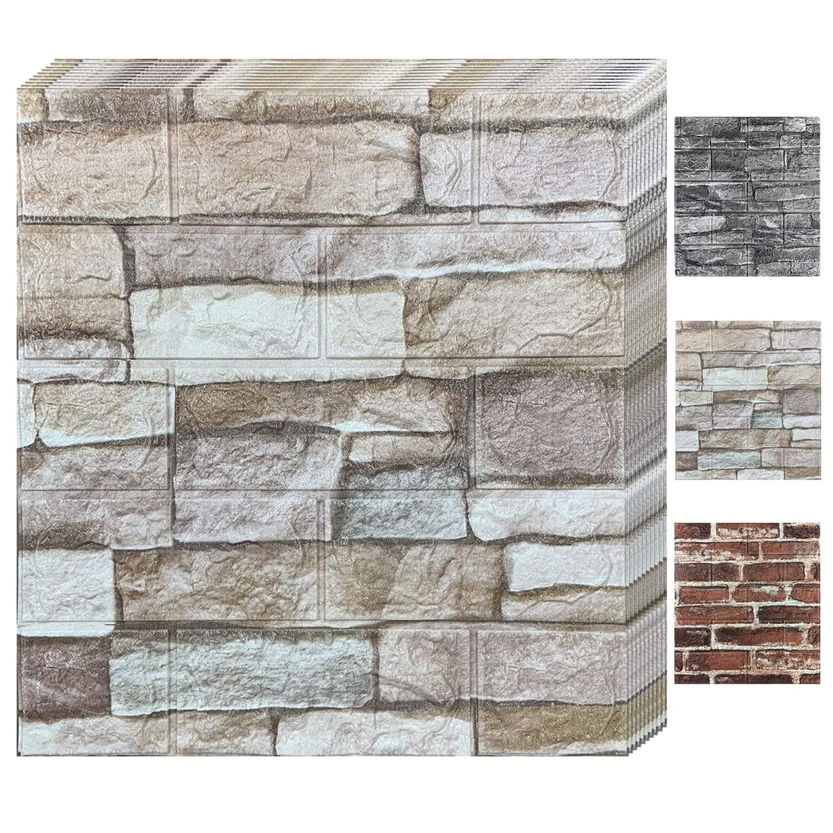 Samoprzylepne panele ścienne 3D, 10 sztuk, o wyglądzie kamienia, 35 x 38 cm, wodoszczelna tapeta ścienna, wzór cegły, tapeta ścienna, do salonu, sypialni, kuchni, łazienki (kolor skały)