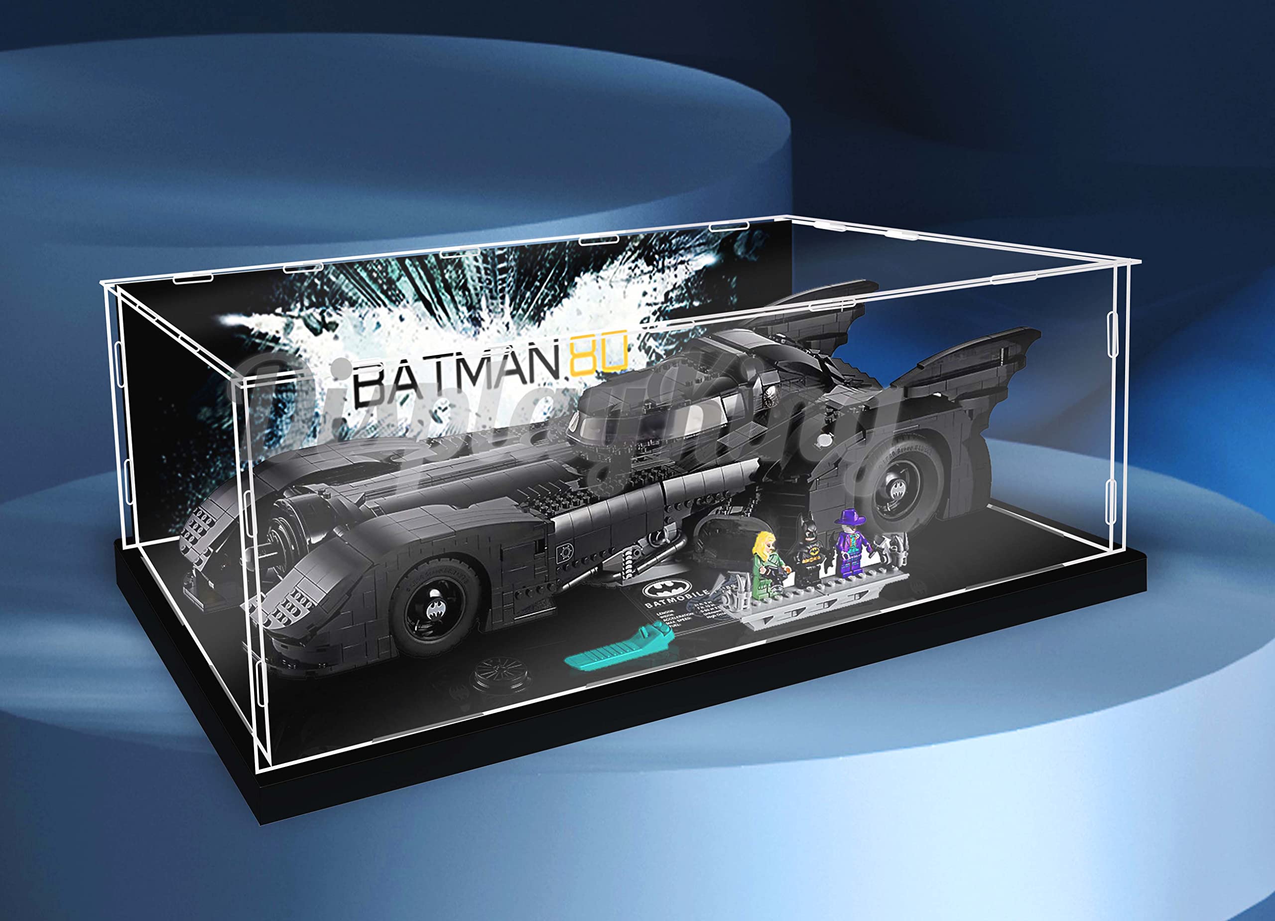 DK DISPLAYKINGAcrylic Display case with Screw for Lego Batman1989 Batmobile 76139 -3mm Thickness (Lego Set is not Included) (with Theme Background)(US Stock)
