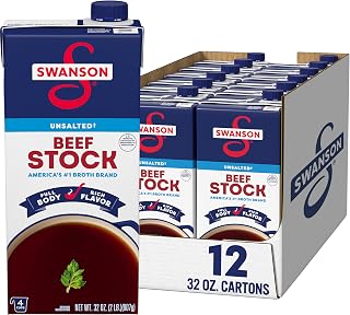 Swanson Unsalted Beef Stock 100% Natural 32oz Cartons Pack of 12 No Added Salt Gluten-Free