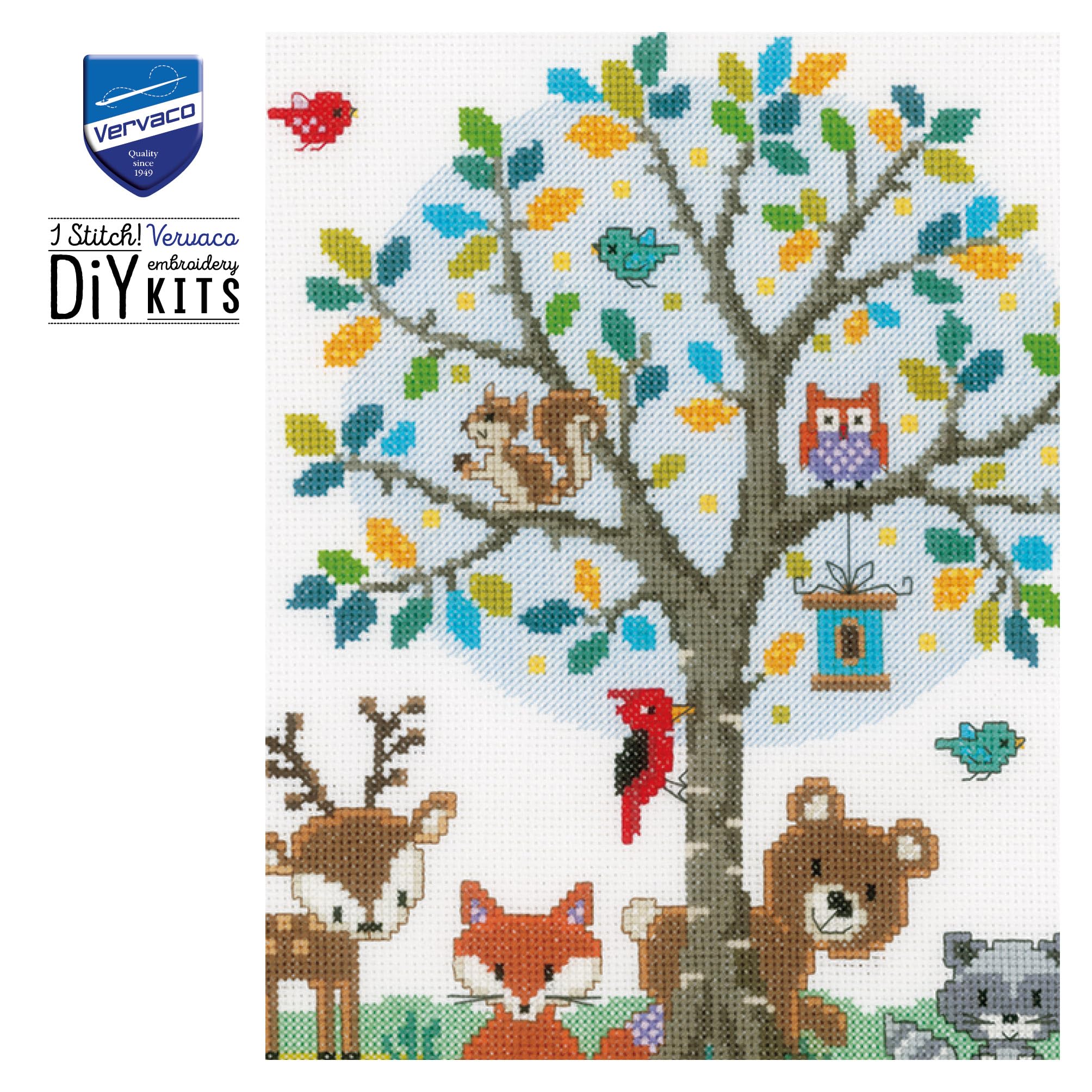 VERVACO Gezählter Kreuzstich Stickpackungen Stickset Baby Geburt Im Wald Wanddekoration Handarbeit Set für Erwachsene Kreatives Handwerk ca. 28 x 35 cm Geburt Geschenk Hausdeko