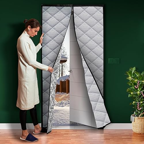 Cortina magnética de puerta con aislamiento térmico de 34 x 82 pulgadas, puertas temporales, cortina magnética de puerta térmica, se adapta a