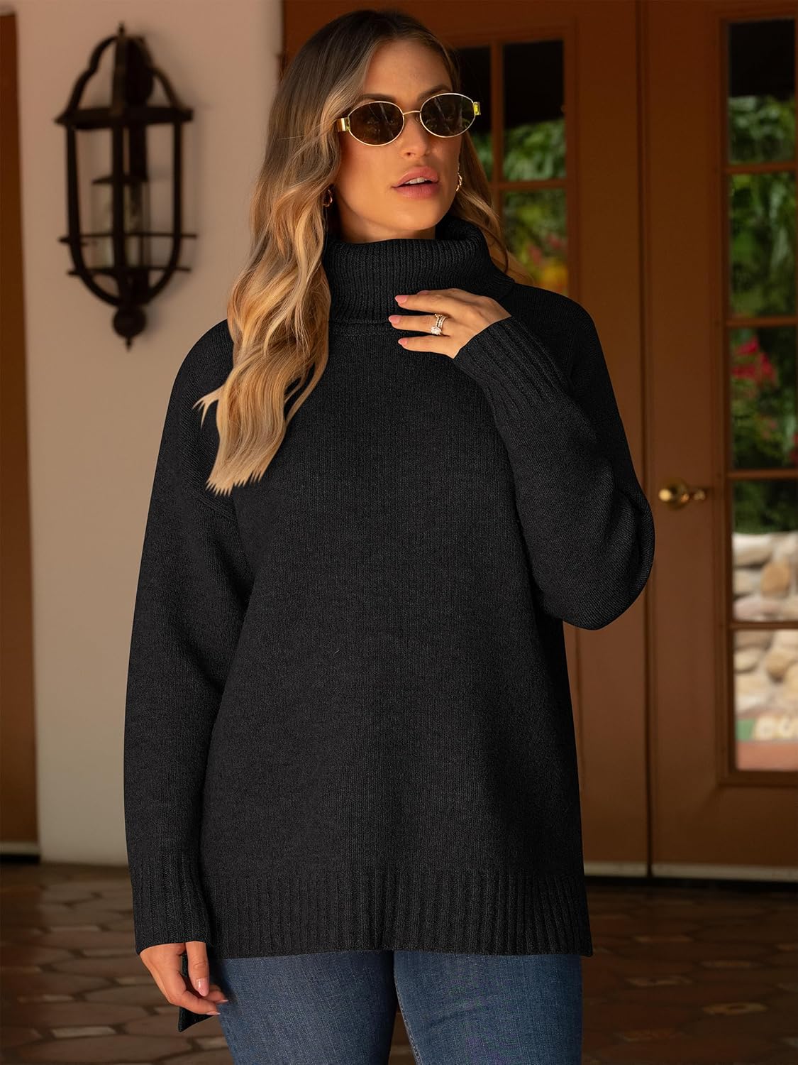 ANRABESS Womens Oversized Turtleneck Sweaters Casual Fall Long Sleeve Knit Spilt Hem Tunic Pullover Tops 2025 Winter Outfits - Image 7