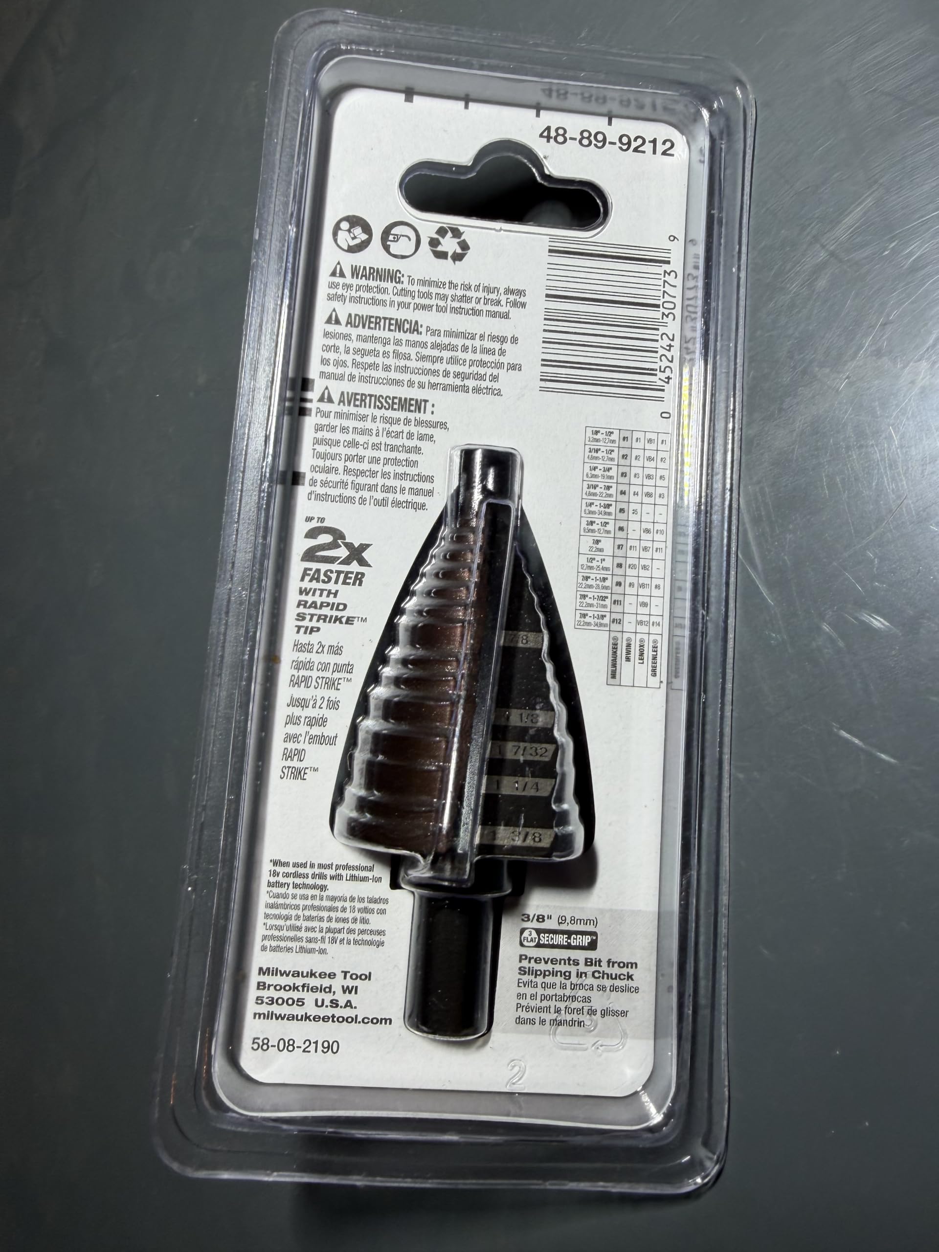 Milwaukee 48-89-9212 Broca de paso #12 7/8" - 1-3/8"