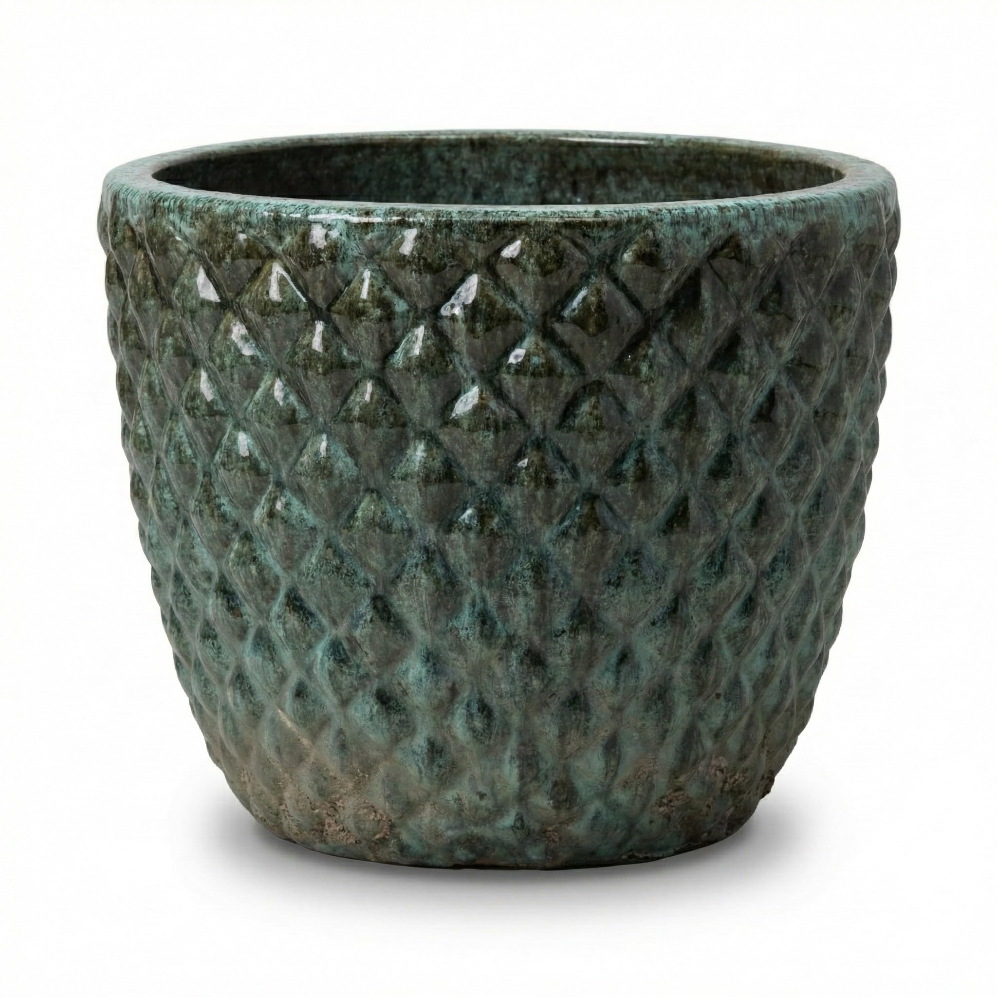 Teramico Pot de fleurs résistant au gel, en grès de qualité supérieure, en céramique émaillée, avec structure unique à bulles 3D, durable, résistant à l'hiver, pour jardin et terrasse, vert mousse, 30