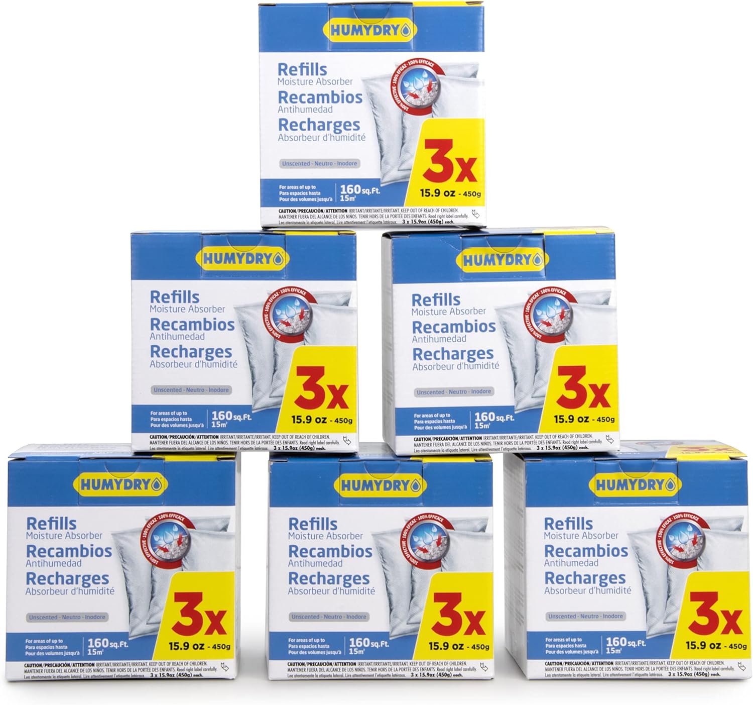 HUMYDRY Caja de 6 recambios de absorción de humedad sin perfume, 16 onzas, paquete de 3