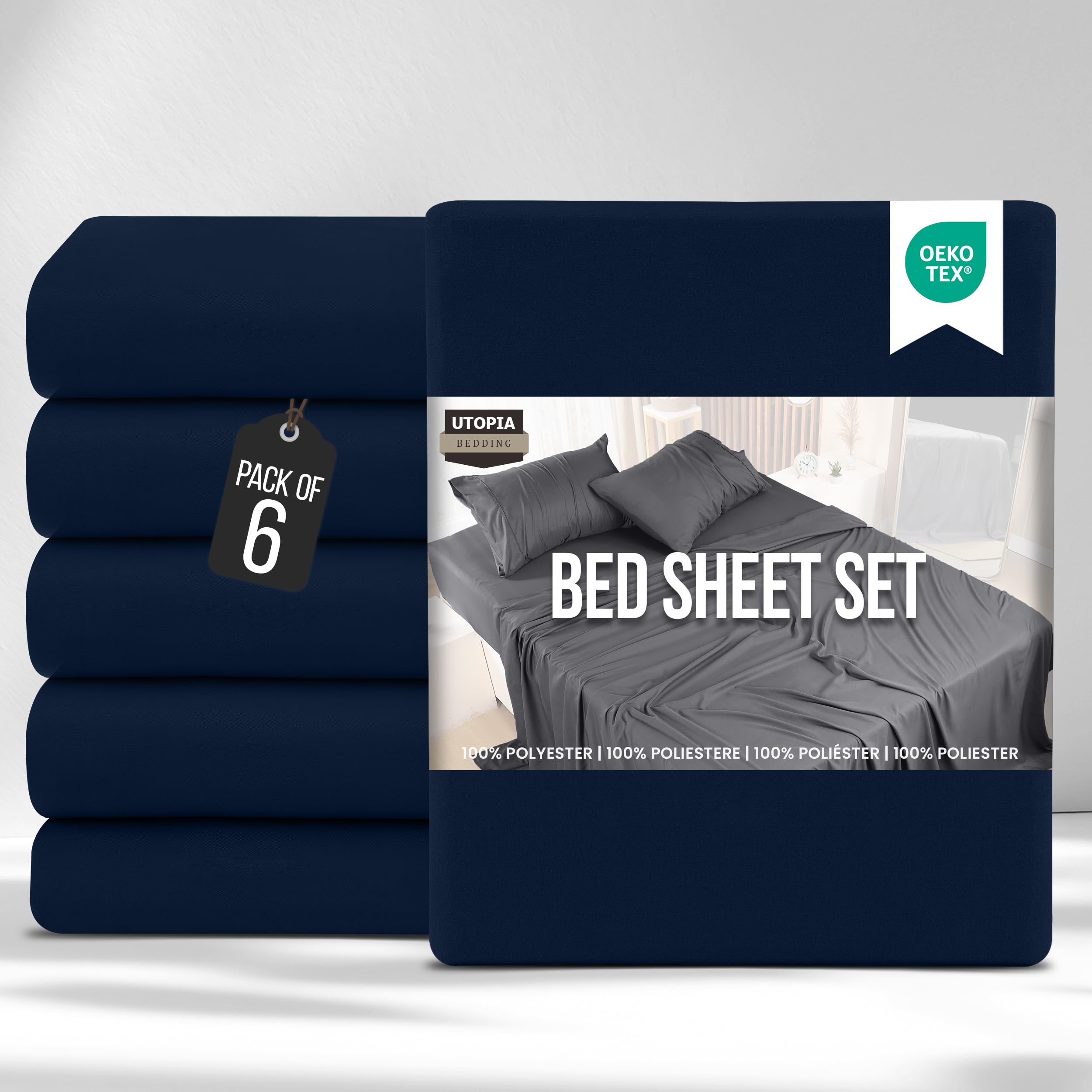Utopia Bedding Bed Sheets Set Bulk Pack of 6 (King, Navy Blue) – Fitted Sheet, Flat Sheet with Pillow cases 50x75 – Wrinkle, Shrinkage & Fade Resistant – Soft Brushed Polyester Microfiber Fabric — image 1