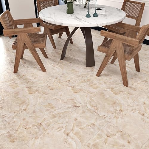 Miniatura 10 de STICKEEP Azulejos de vinilo dorados y blancos, 15 unidades, autoadhesivos, de linóleo, para cocina, dormitorio, baño, azulejos impermeables para